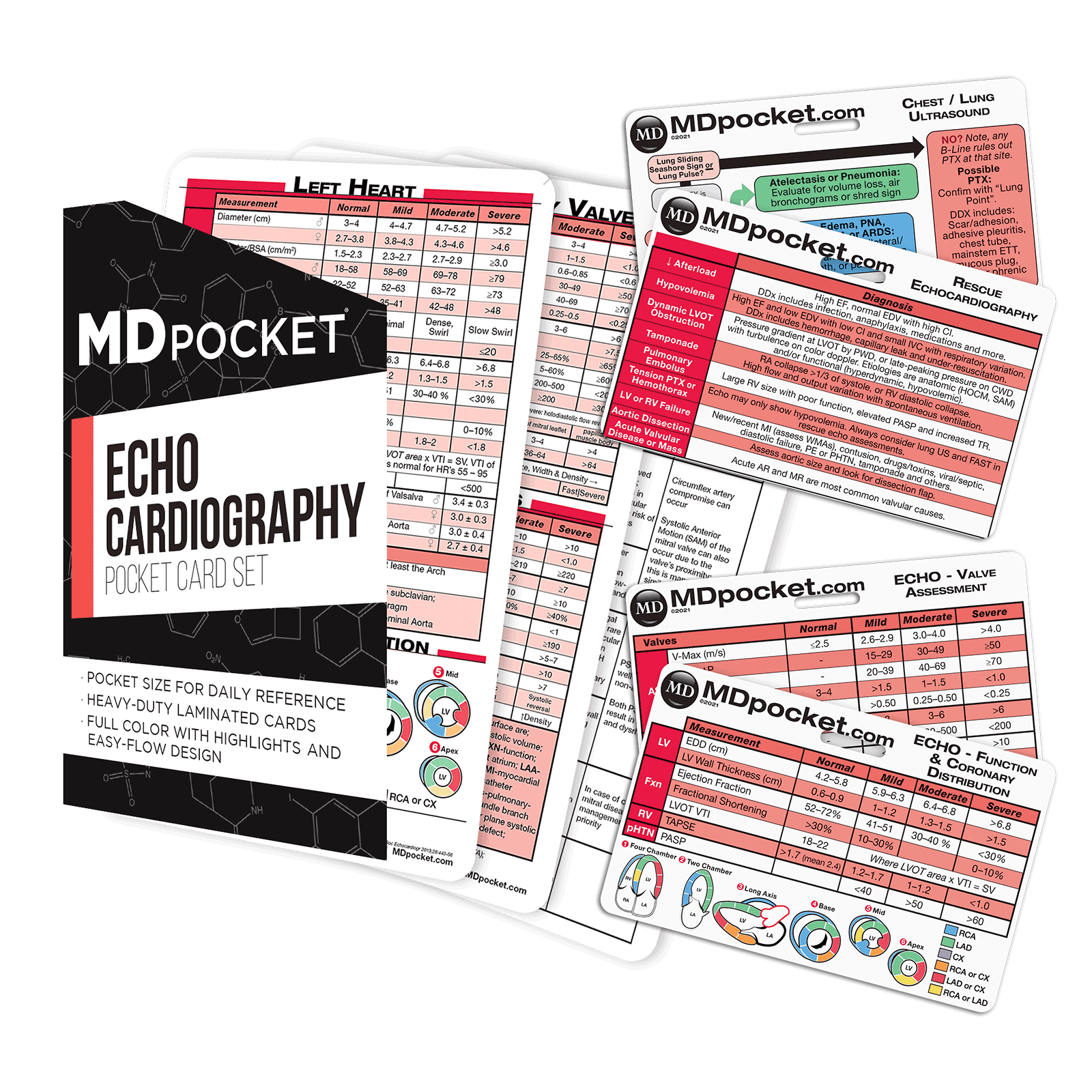 Echocardiography pocket card and rapid ID set