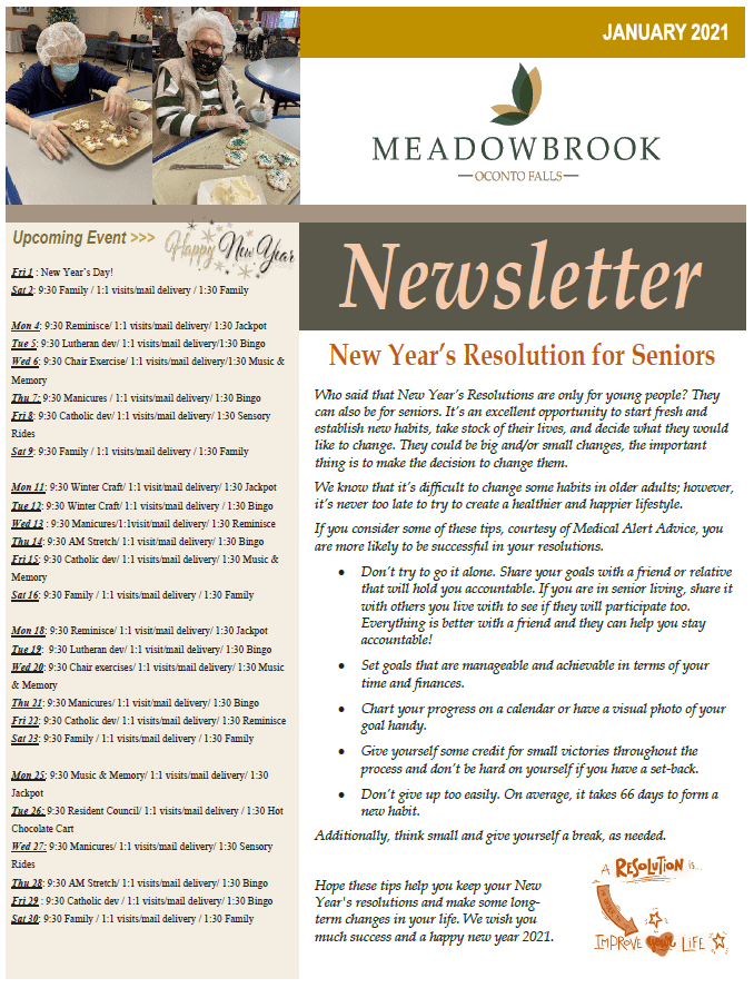 NEWSLETTER Meadowbrook at Oconto Falls