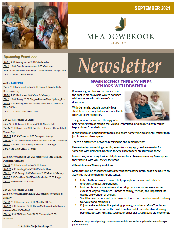 NEWSLETTER Meadowbrook at Oconto Falls