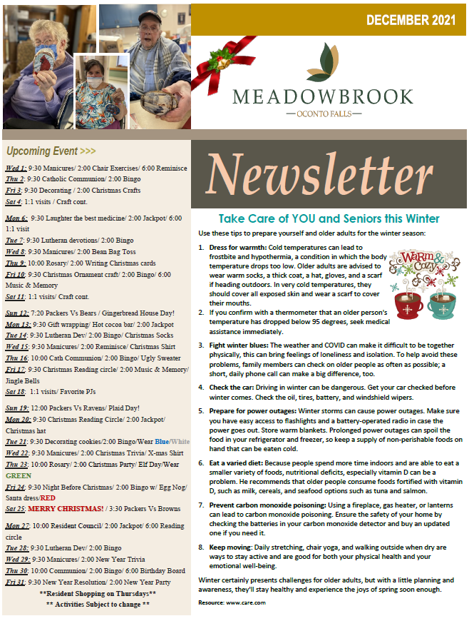 NEWSLETTER Meadowbrook at Oconto Falls