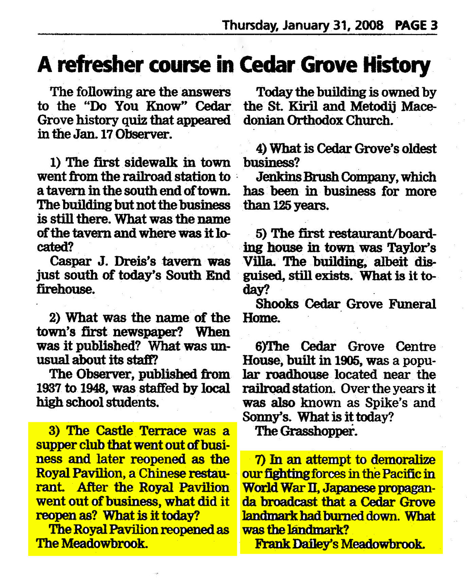 Cedar Grove History