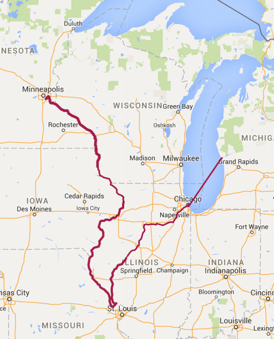 St. Paul to Muskegon MI on the Mississippi and Illinois Rivers