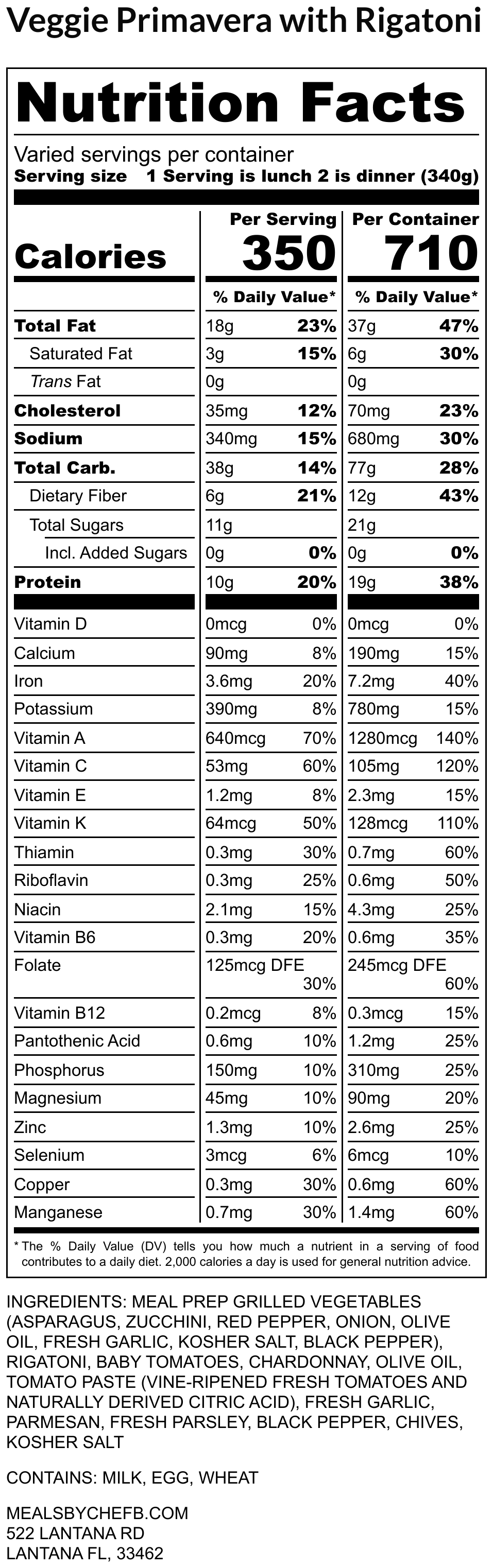 Veggie Primavera Rigatoni, Shaved Parmesan and Fresh Herbs