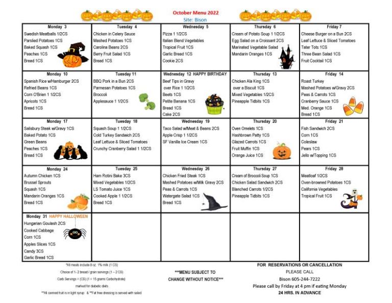 Meal On Wheels Western South Dakota Current Menus