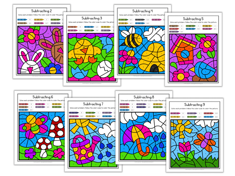 NoPrep Color by Number Subtraction Worksheets Meaningful Homeschooling