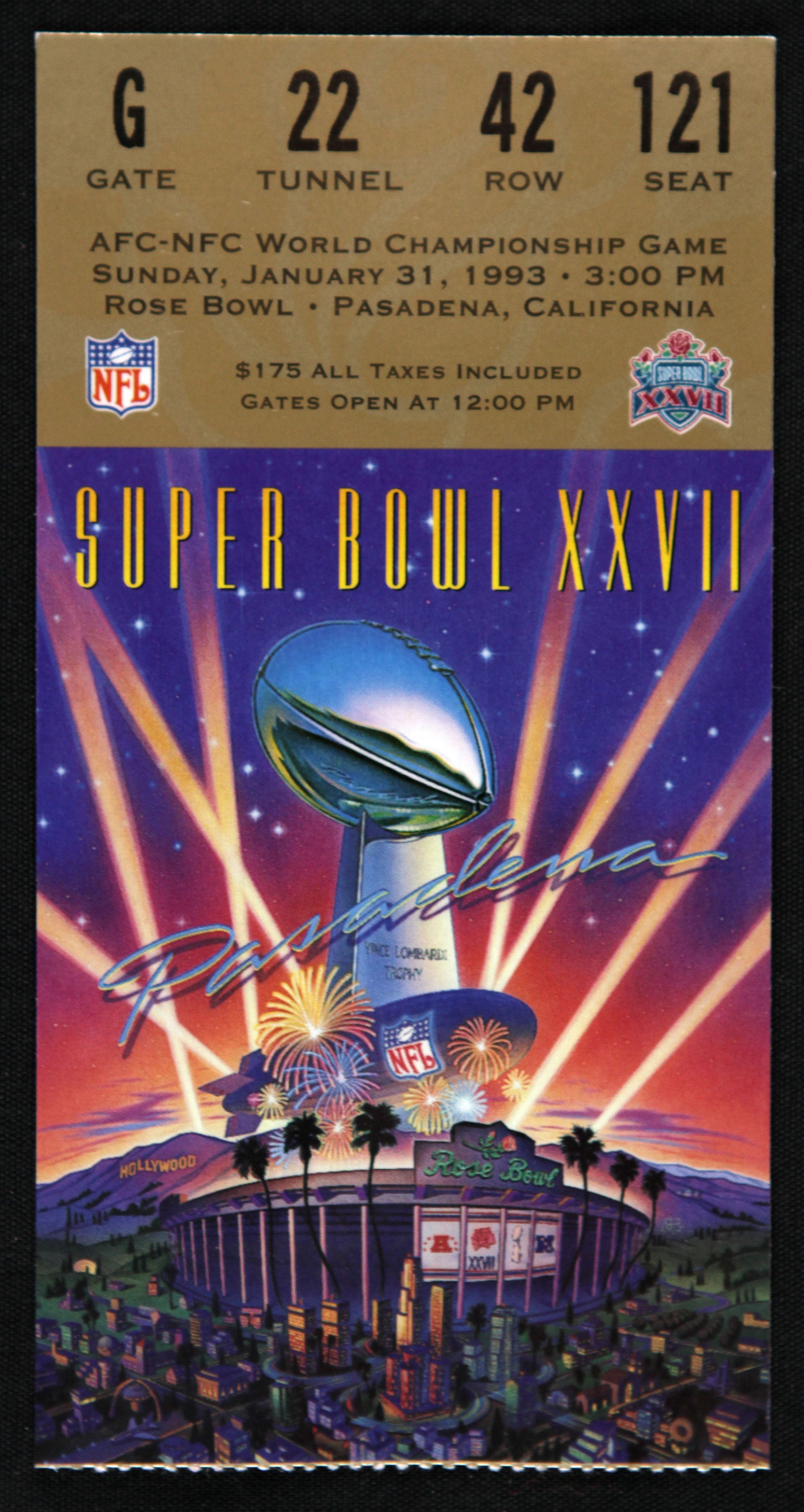 Lot Detail 1993 Super Bowl XXVII Dallas Cowboys vs. Buffalo Bills Ticket Stub
