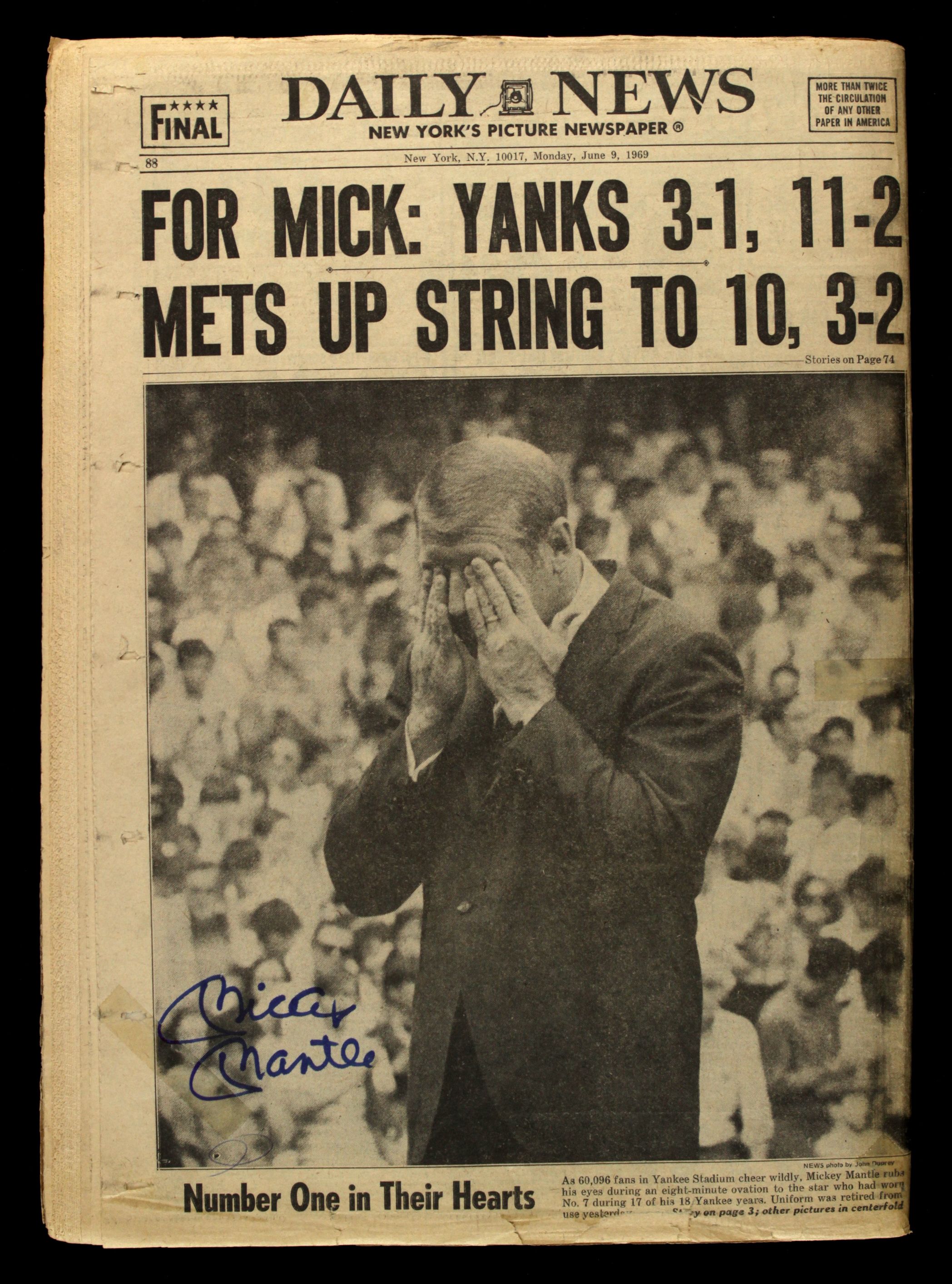 Lot Detail 1969 Mickey Mantle New York Yankees Signed Daily News Newspaper (JSA)