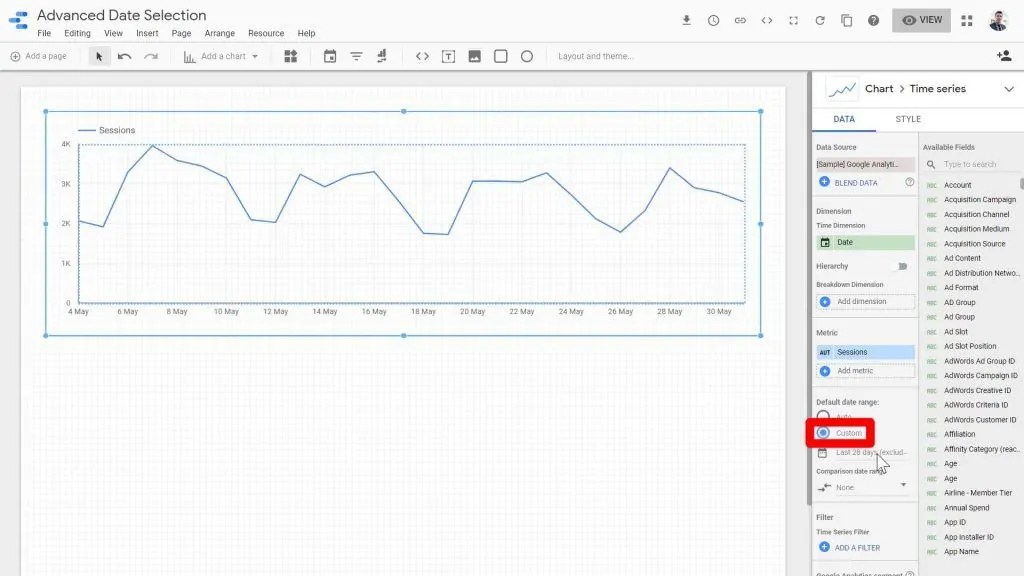 Using the Advanced Date Filters in Looker Studio