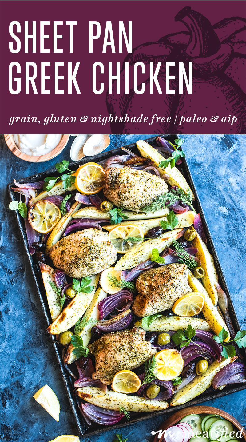 Sheet Pan Greek Chicken with Sweet Potatoes, Red Onion & Olives meatified