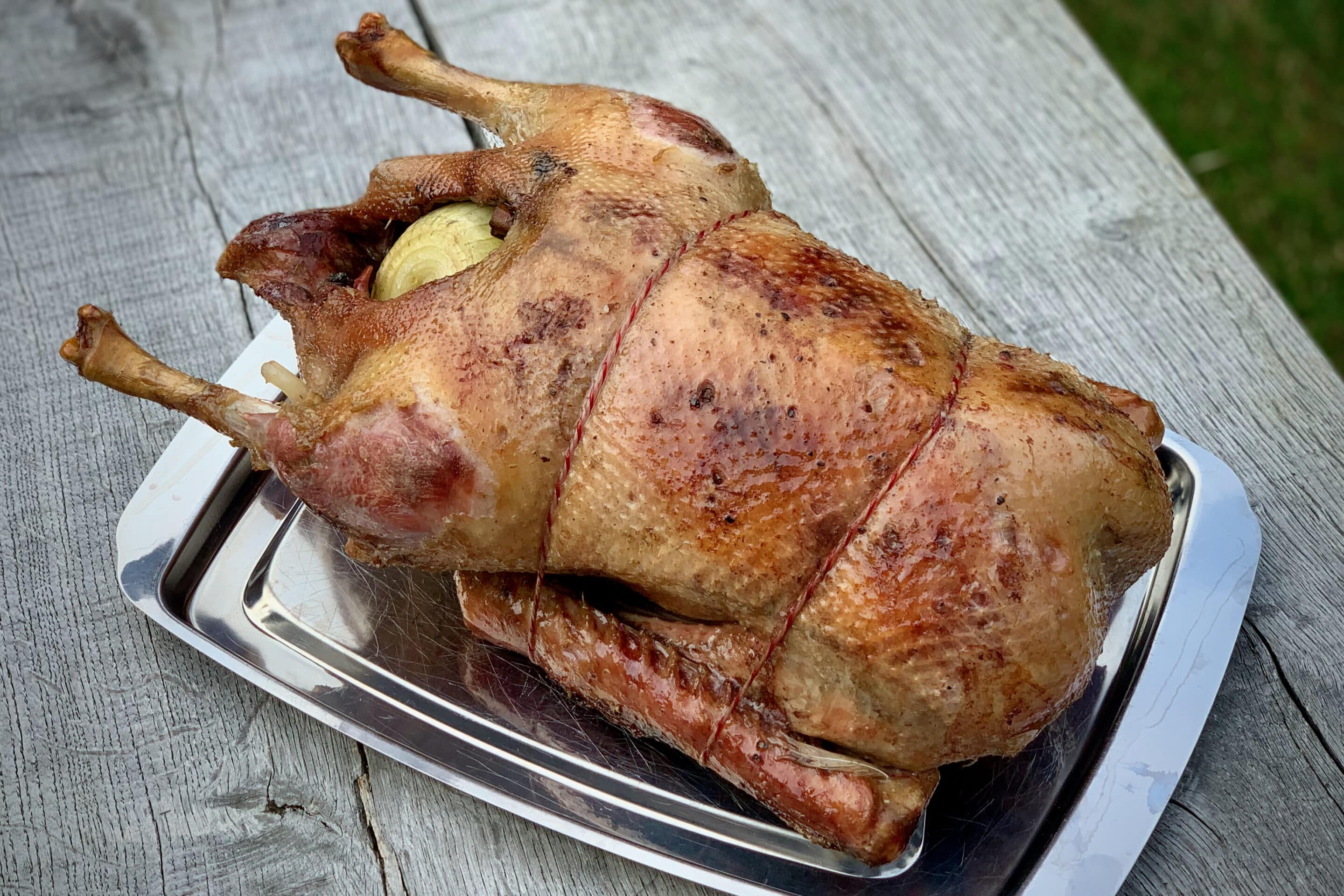 Roast Goose on the Big Green Egg Meat Smoke Fire