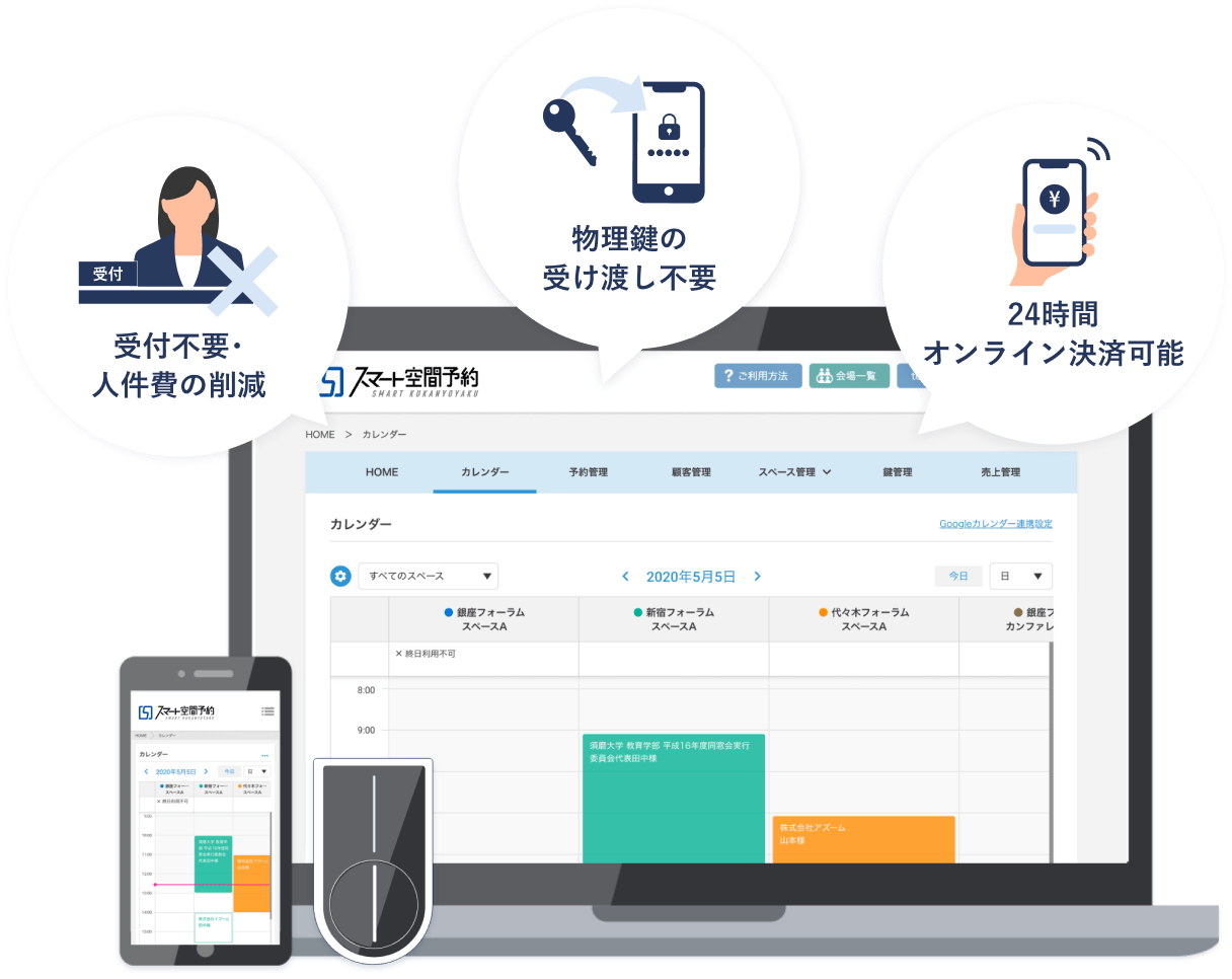 スマート空間予約 スマートロックを活用した貸し会議室・レンタルスペースの予約管理システム