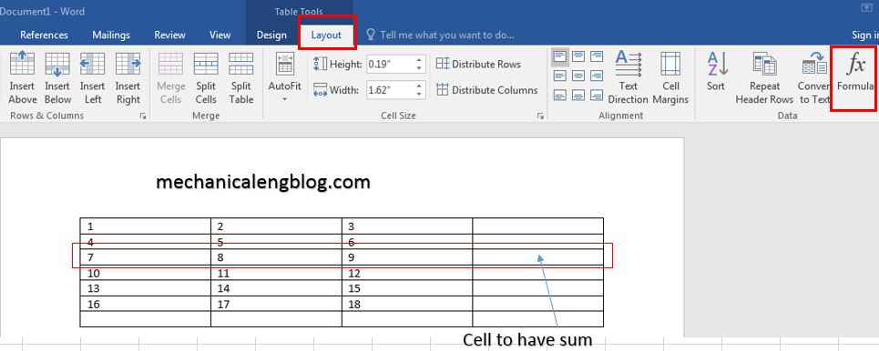 Add and use word formula in table word 2016 Mechanicalengblog