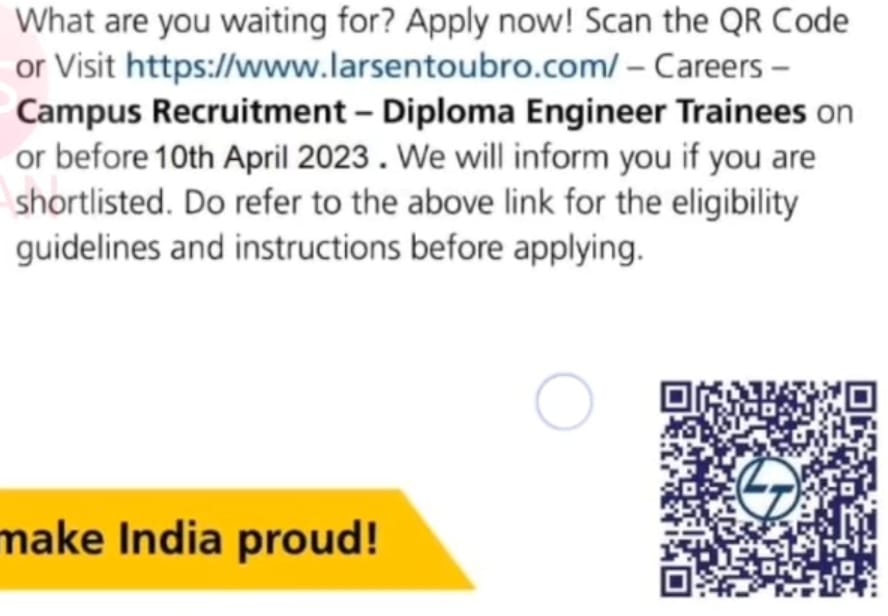 L&T recruitment 2023 Junior Engineer Final Year Eligible No Fees