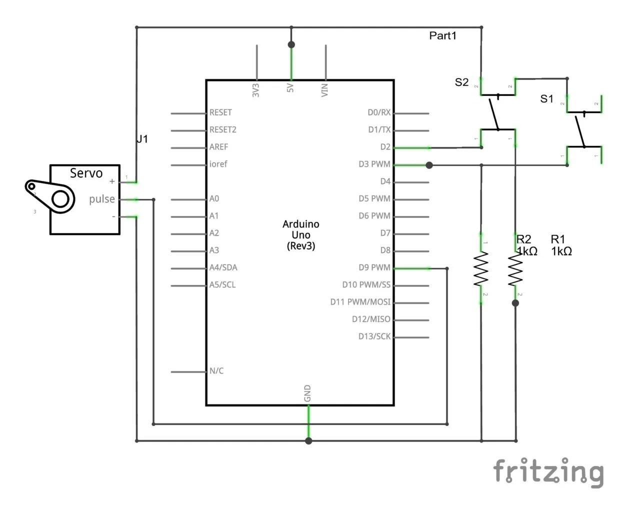 Servo control by push button switch arduino