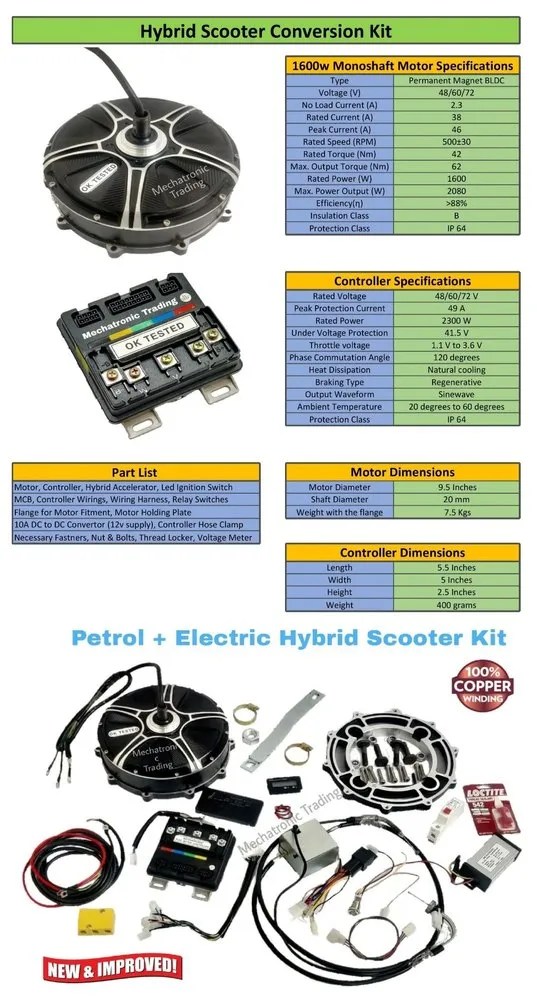 Hybrid Scooter Conversion Kit / Hub Motor Kit For Petrol To Hybrid