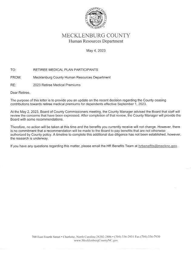 May 2023 Mecklenburg County, NC Retirees