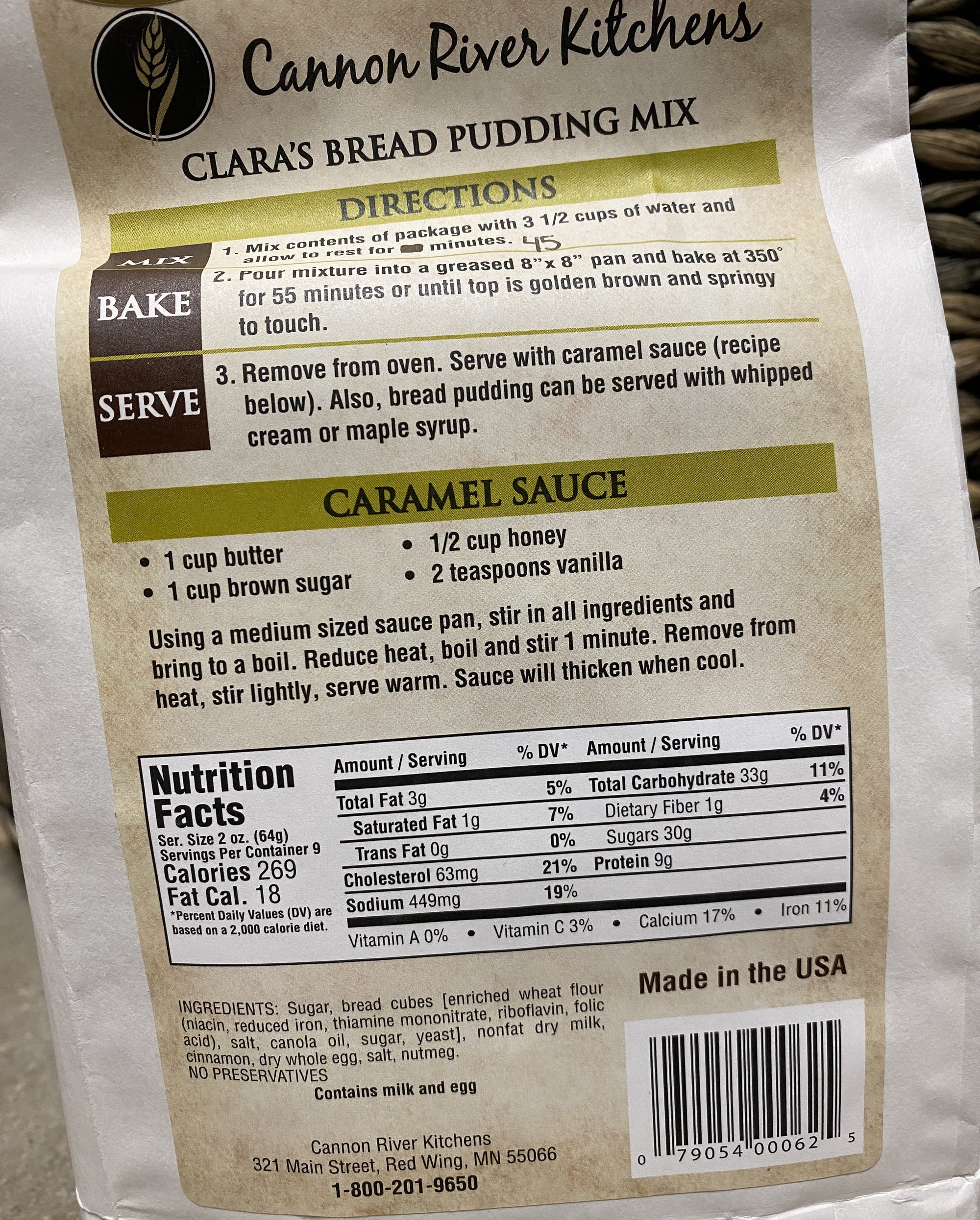 Clara's Bread Pudding Mix Cannon River Kitchens MECO7