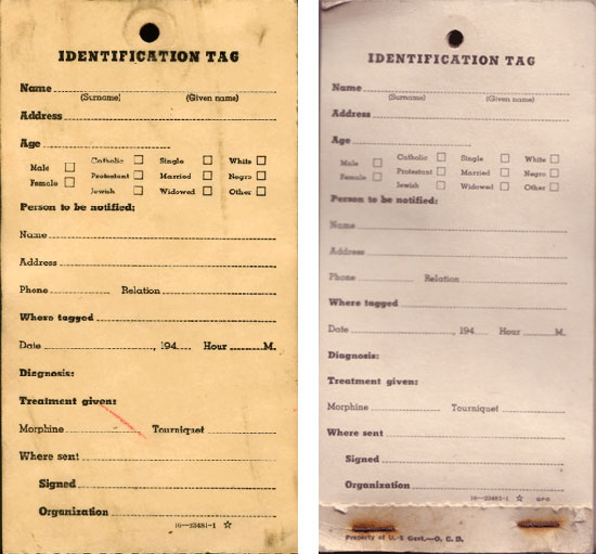 The WW2 Emergency Medical Tag WW2 US Medical Research Centre