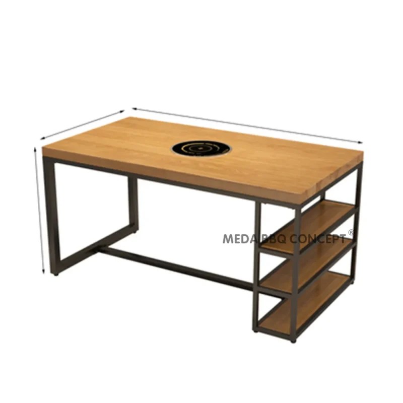 Wood Hot Pot Table Top And Metal Stand For Hotpot Restaurant