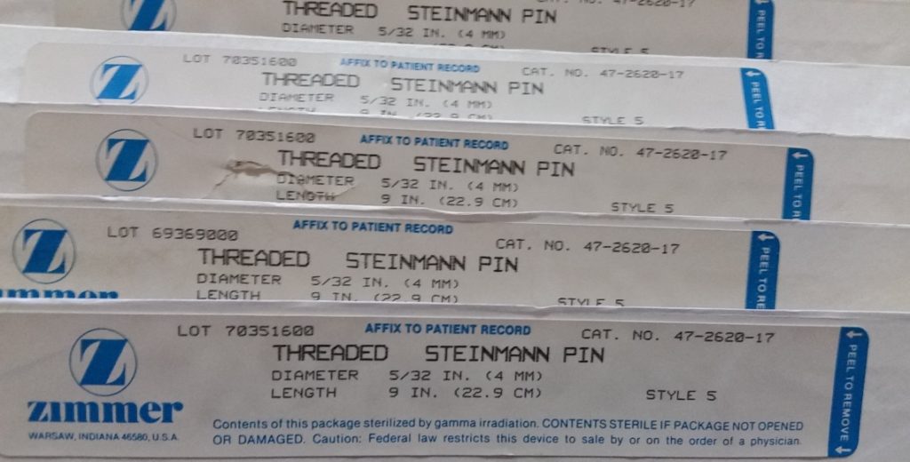 Zimmer Threaded Steinmann Pins 4mm Diameter x 9" , 22.9cm L