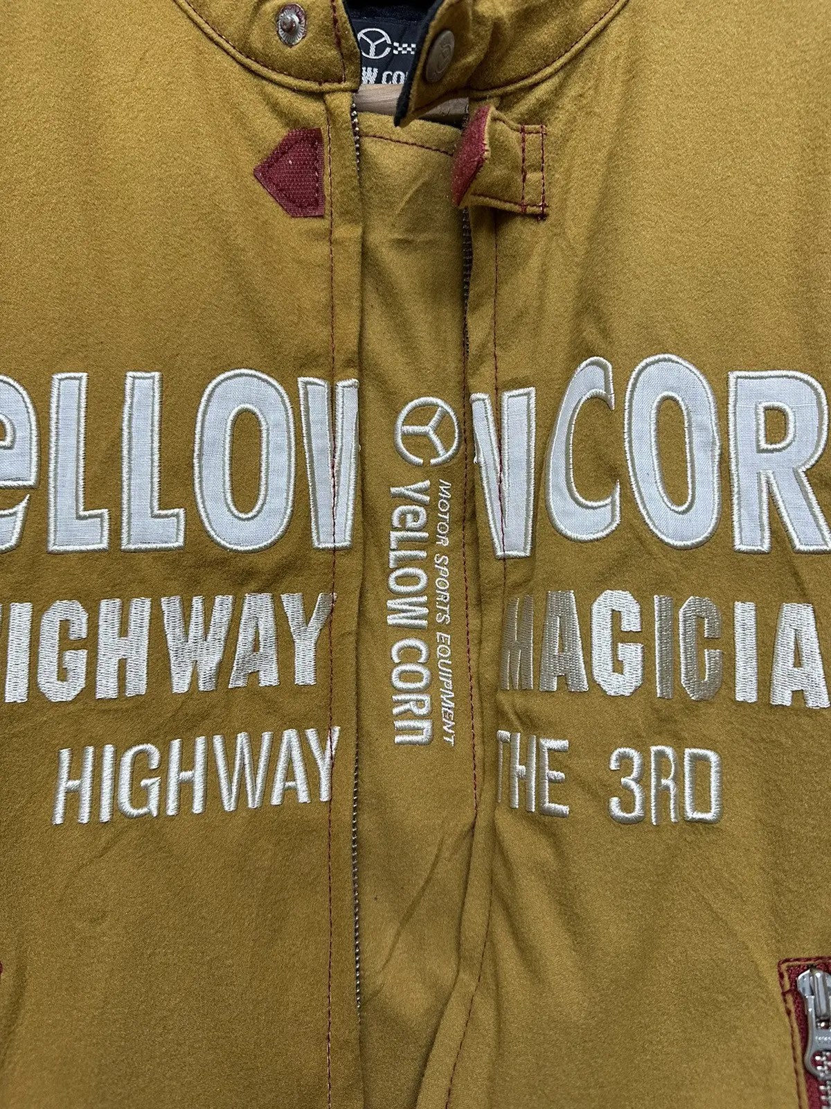 Racing × Yellow Corn Yellow Corn Biker Jacket Embroidered Spell Out