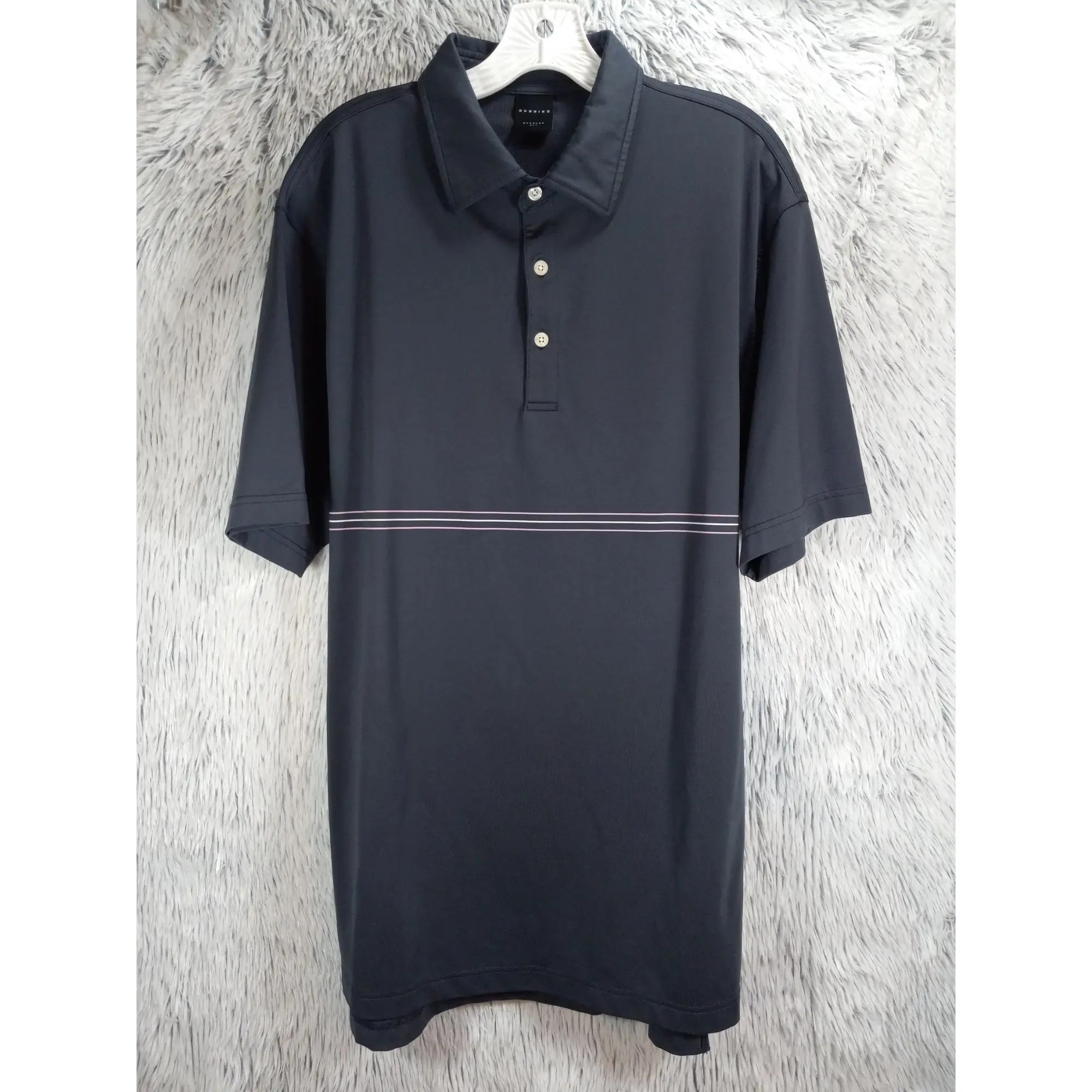 Dunnes Dunning Golf Polo Shirt Mens XL Navy Blue Stripped Coolmax S