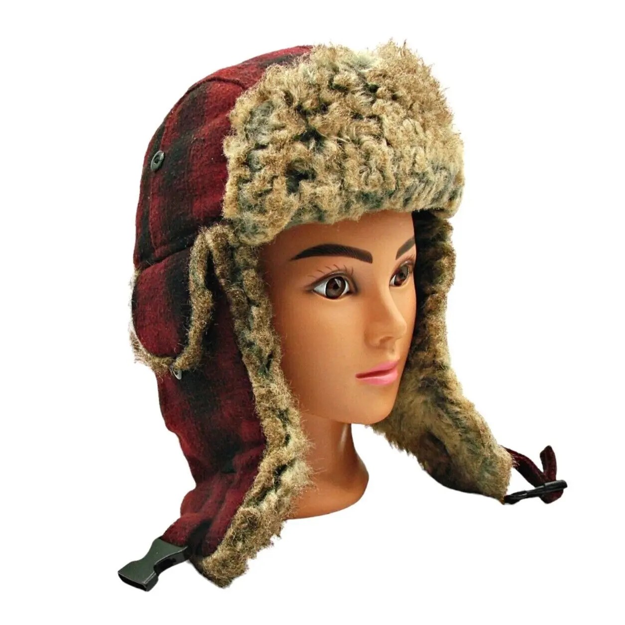 Vintage Mad Bomber Buffalo Plaid Insulated Aviator Trapper Hat OSFM