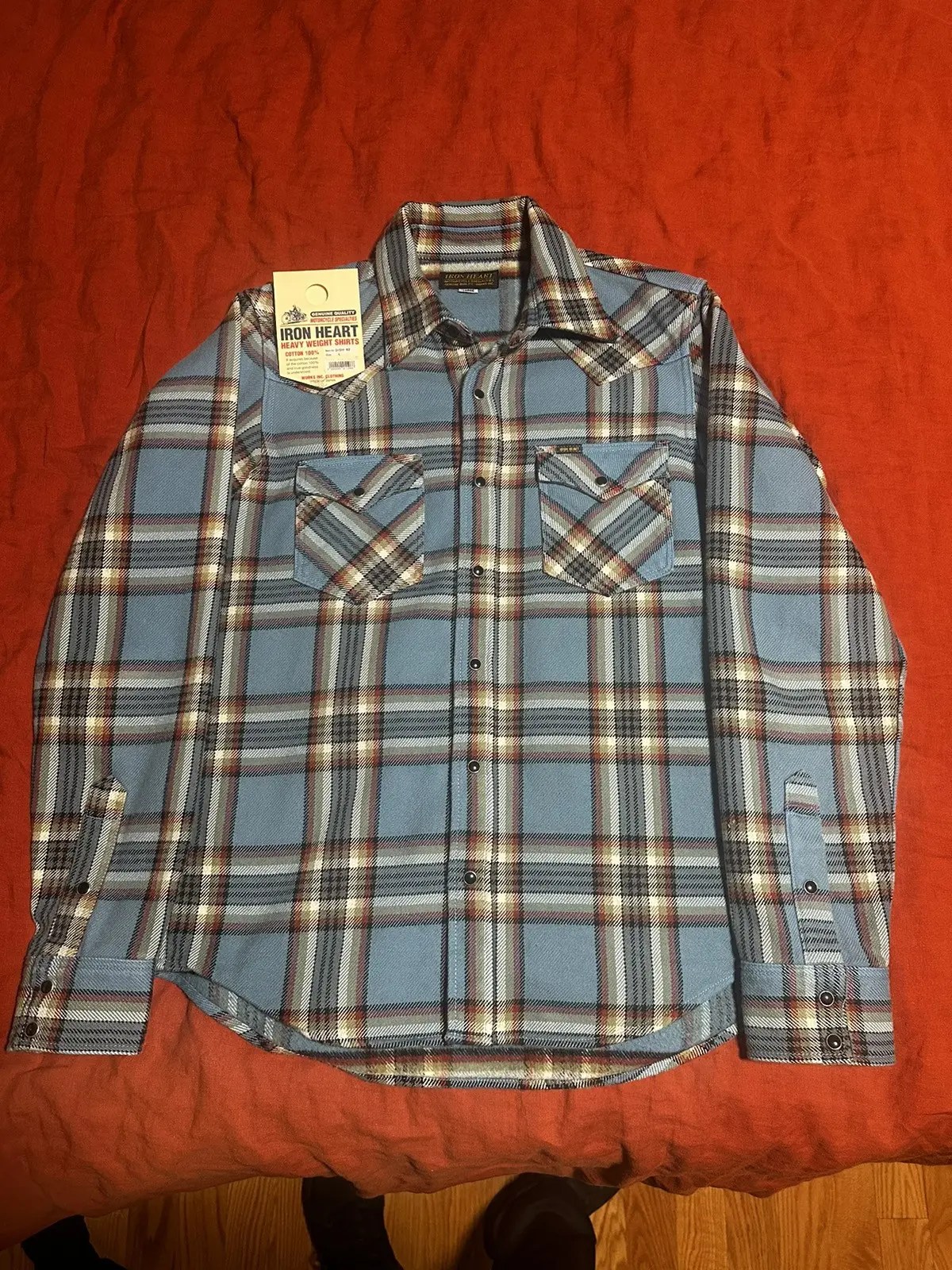 Iron Heart Ultra Heavy Flannel Anniversary Check Western Shirt Sax Blue
