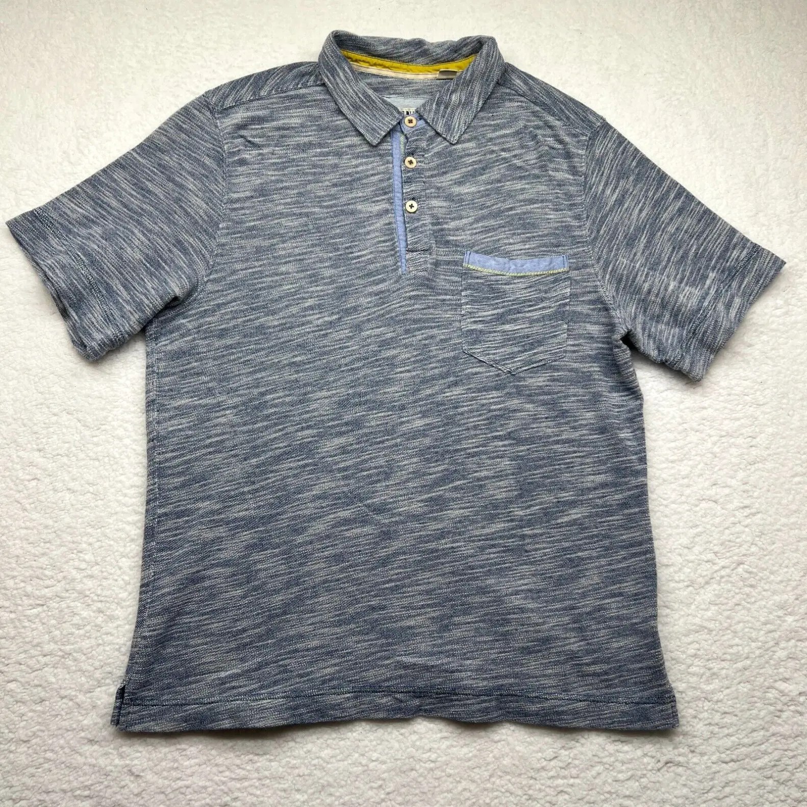 Vintage 32 Bar Blues Short Sleeve Button Polo Shirt Men's Medium Blue