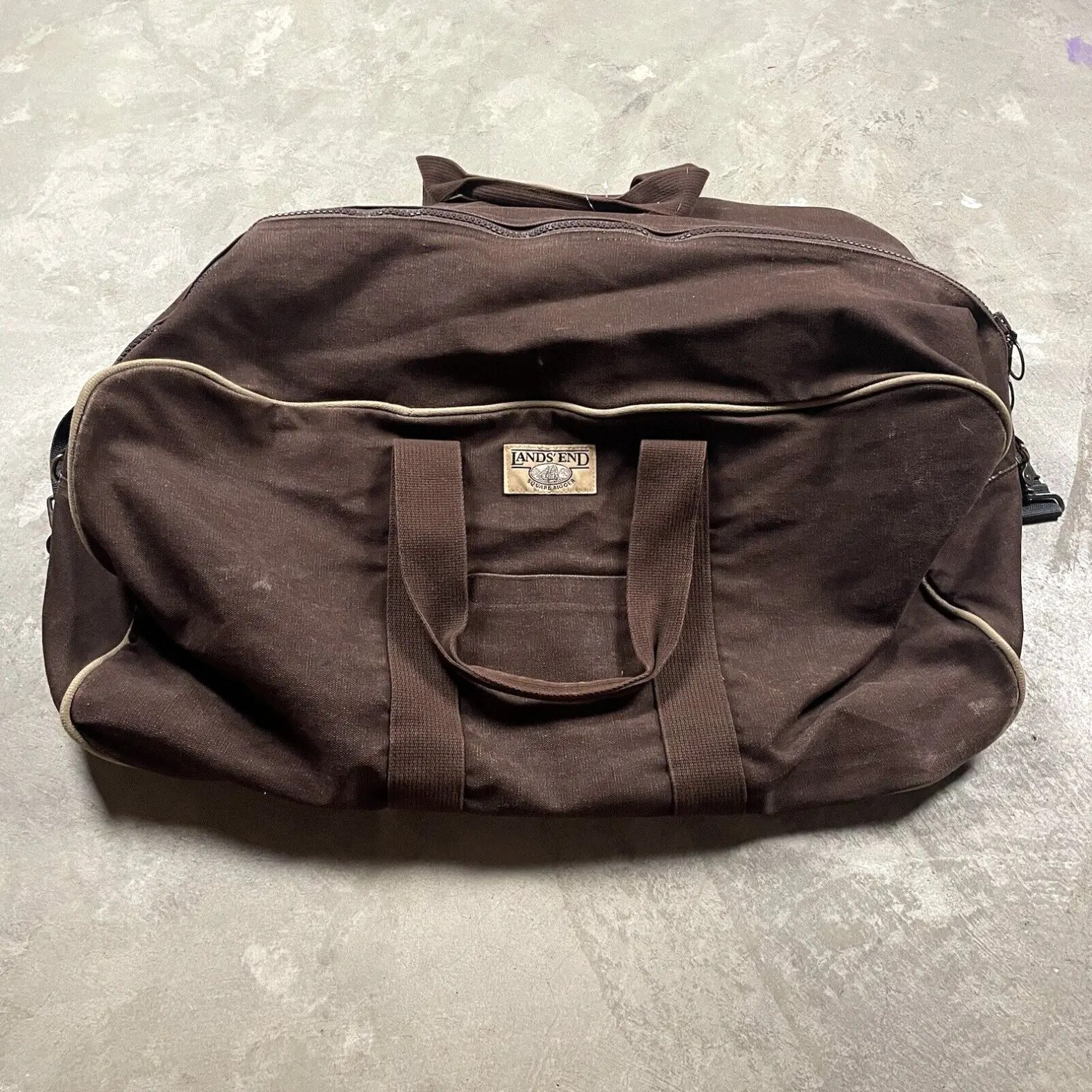 Vintage Vintage Lands End Square Rigger Duffle Bag Large Brown Canvas