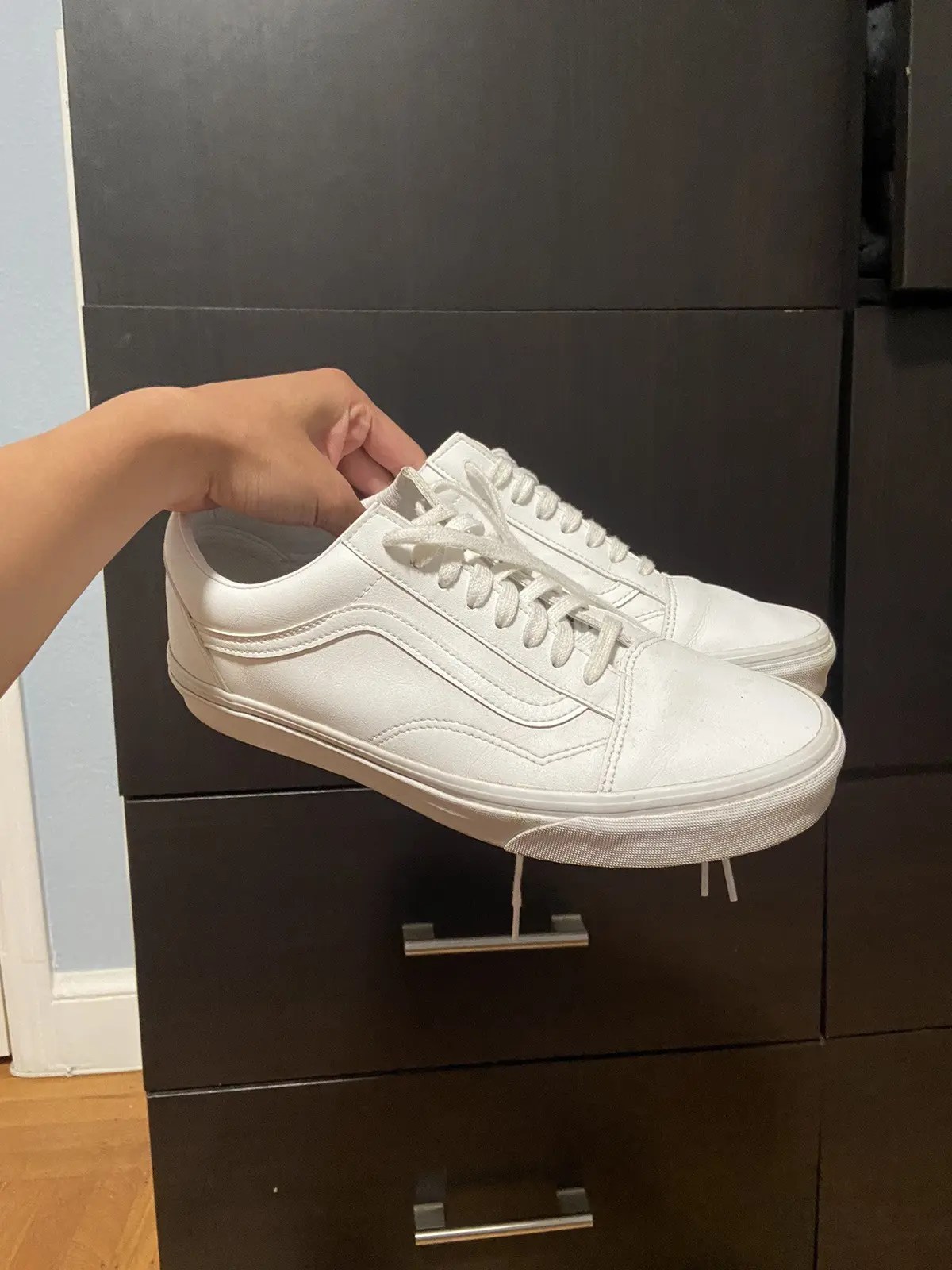 Van White Leather Vans Old School Size 10.5 Grailed