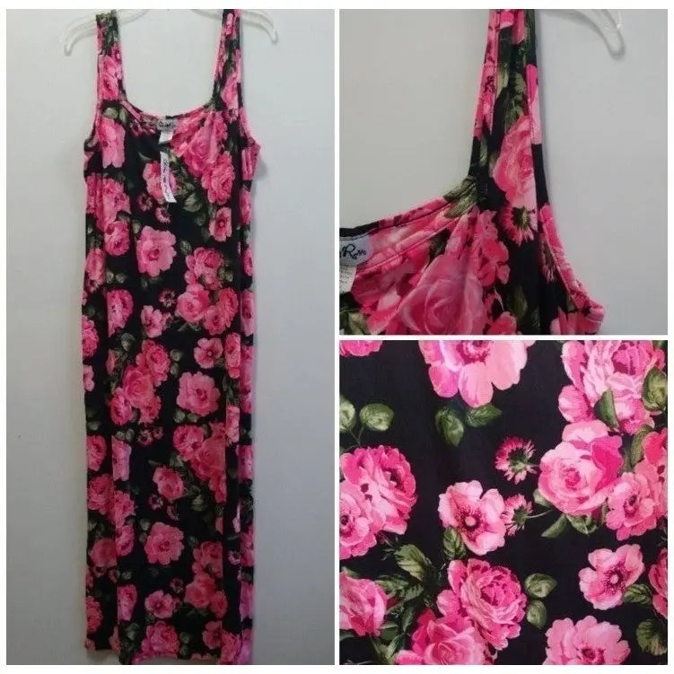 Made In Usa Beautiful Floral Pink Summer Maxi Dress, Super soft