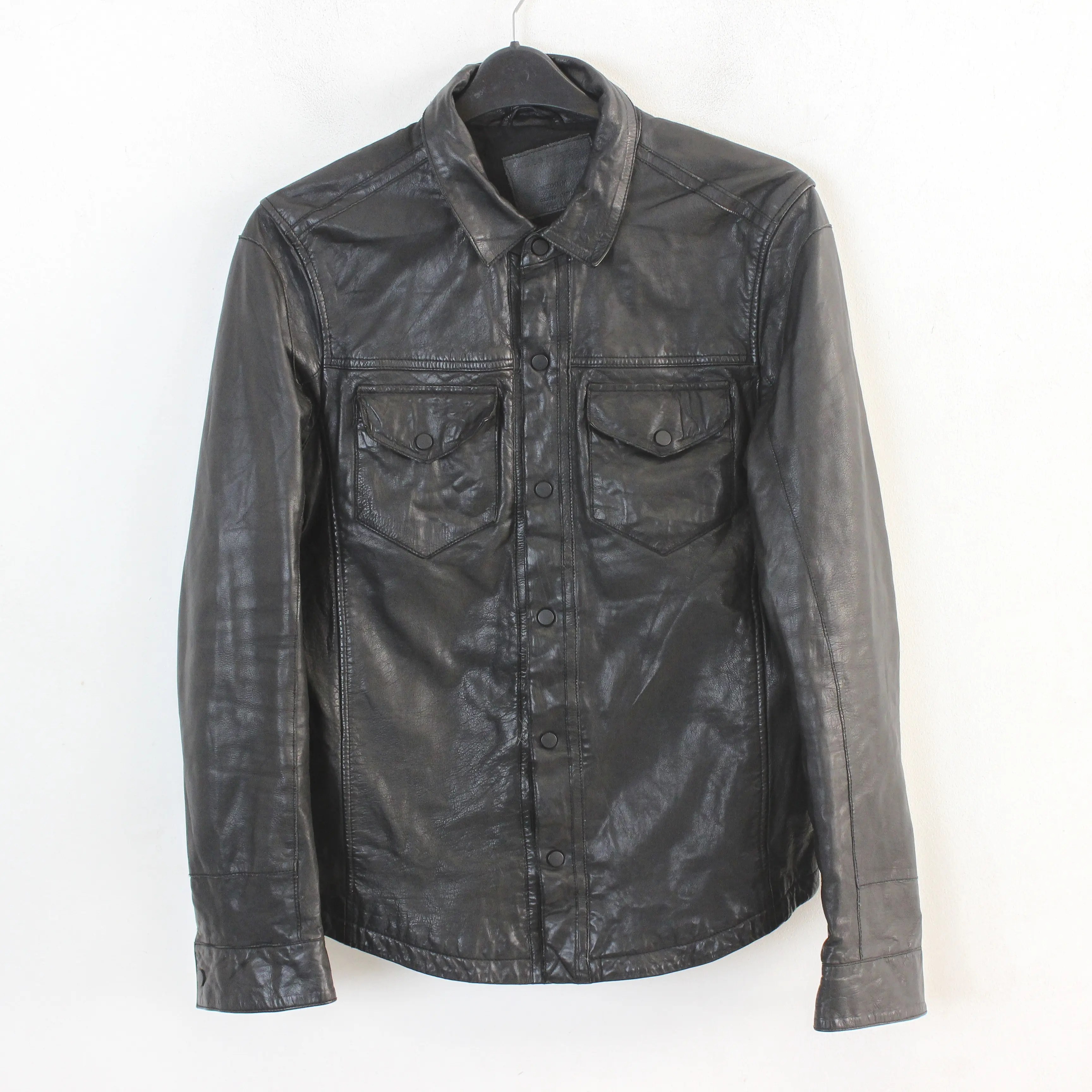 Allsaints Leather Jacket Snap Coat Collard Biker Top Made in India