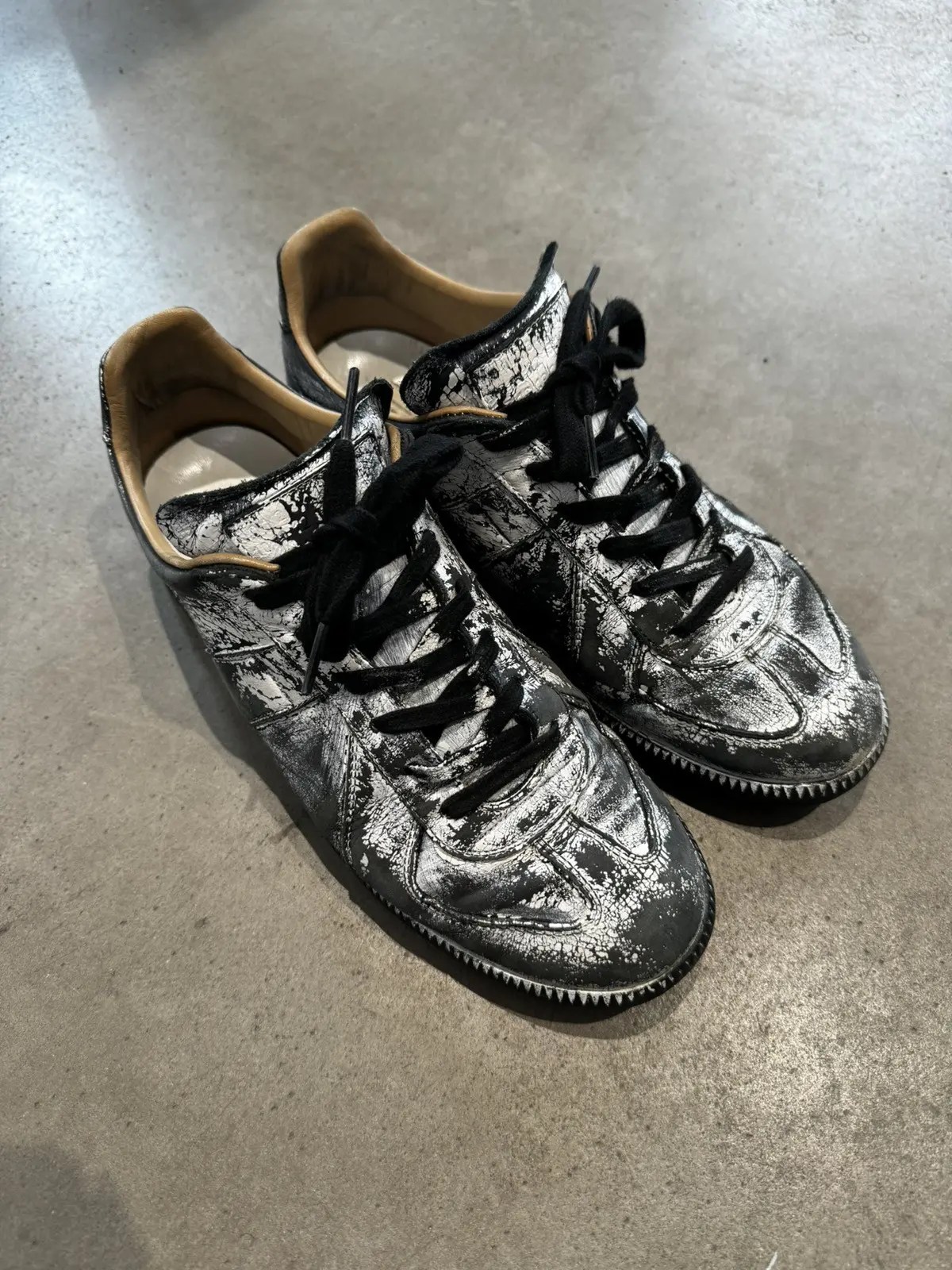 Maison Margiela White painted black leather gats Grailed