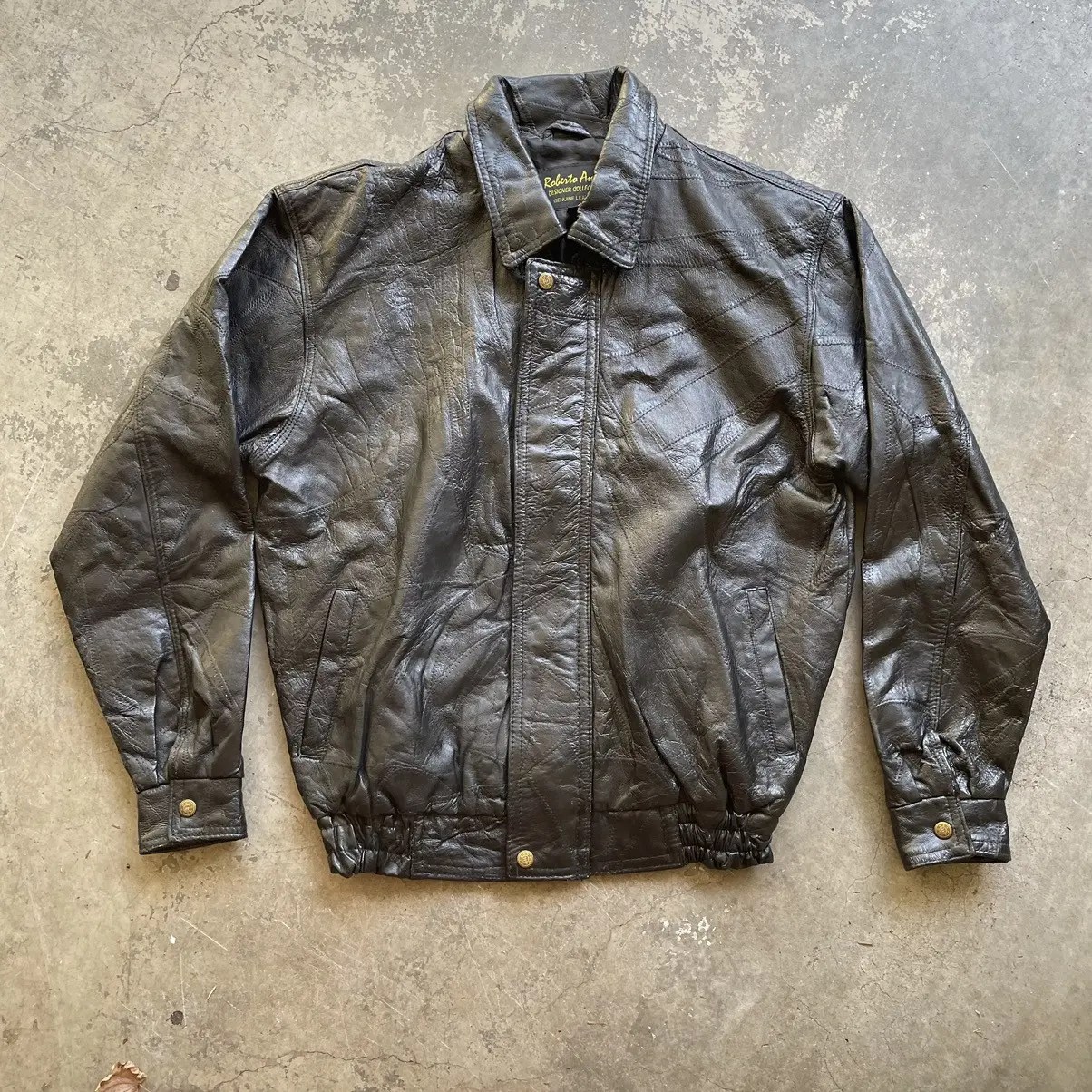 Leather Jacket coolest leather patchwork black bomber jacket size M