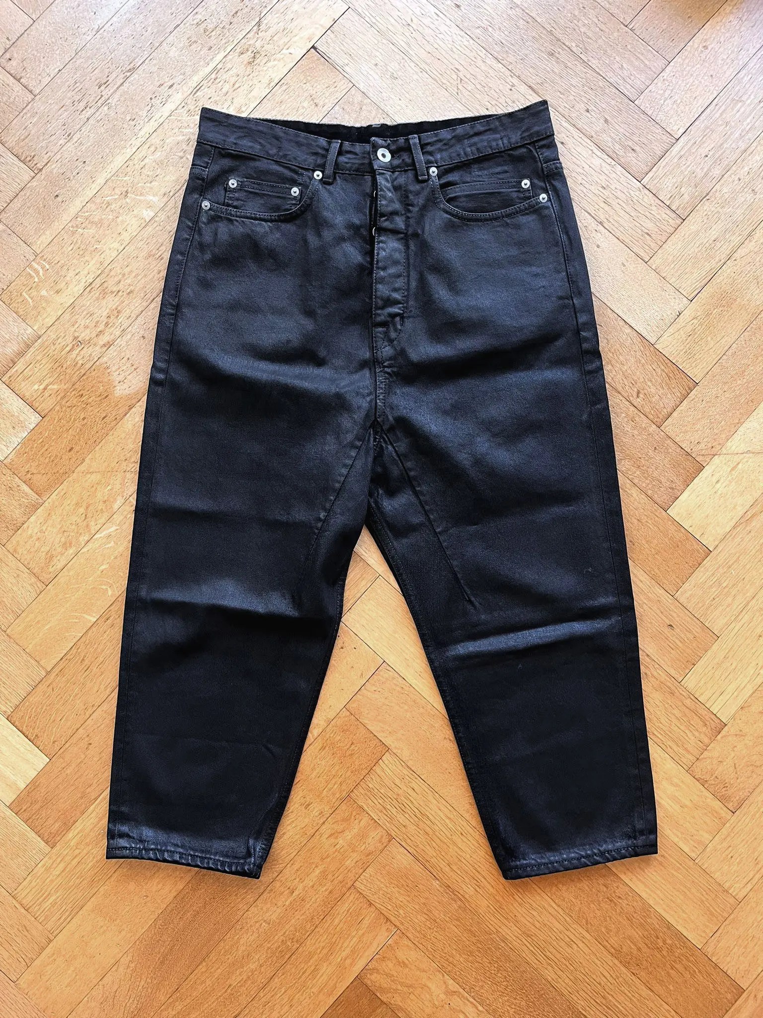 Rick Owens Drkshdw Cropped waxed cotton jeans in black Grailed