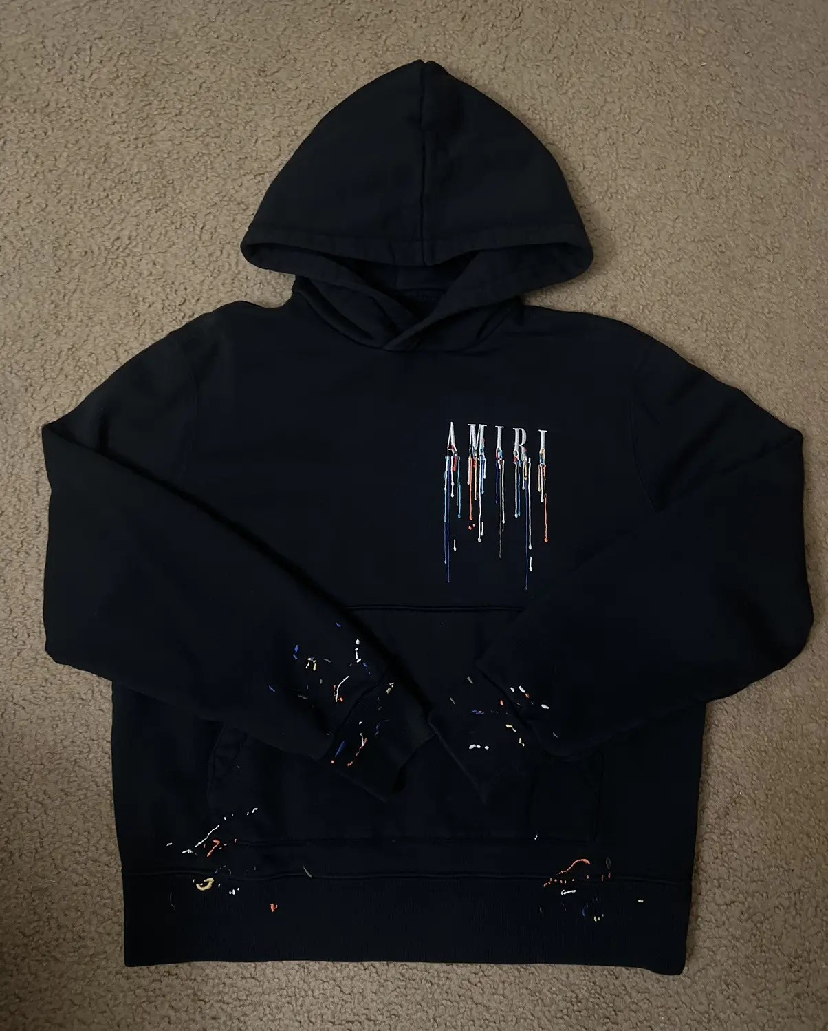 Amiri Amiri Black Embroidered Paint Drip Logo Hoodie Grailed