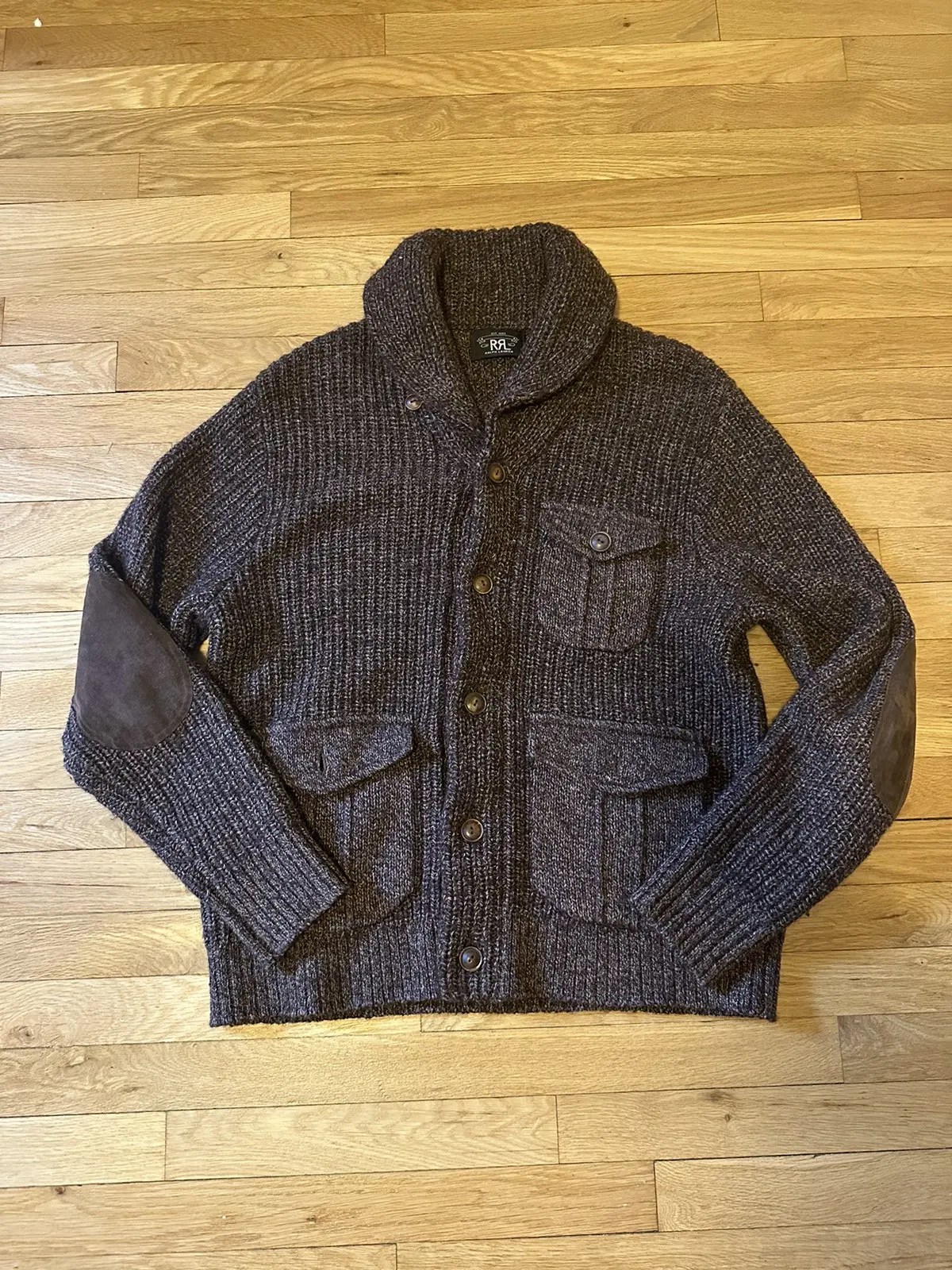 RRL Ralph Lauren Knit Shawl Cardigan with Elbow Patches Grailed