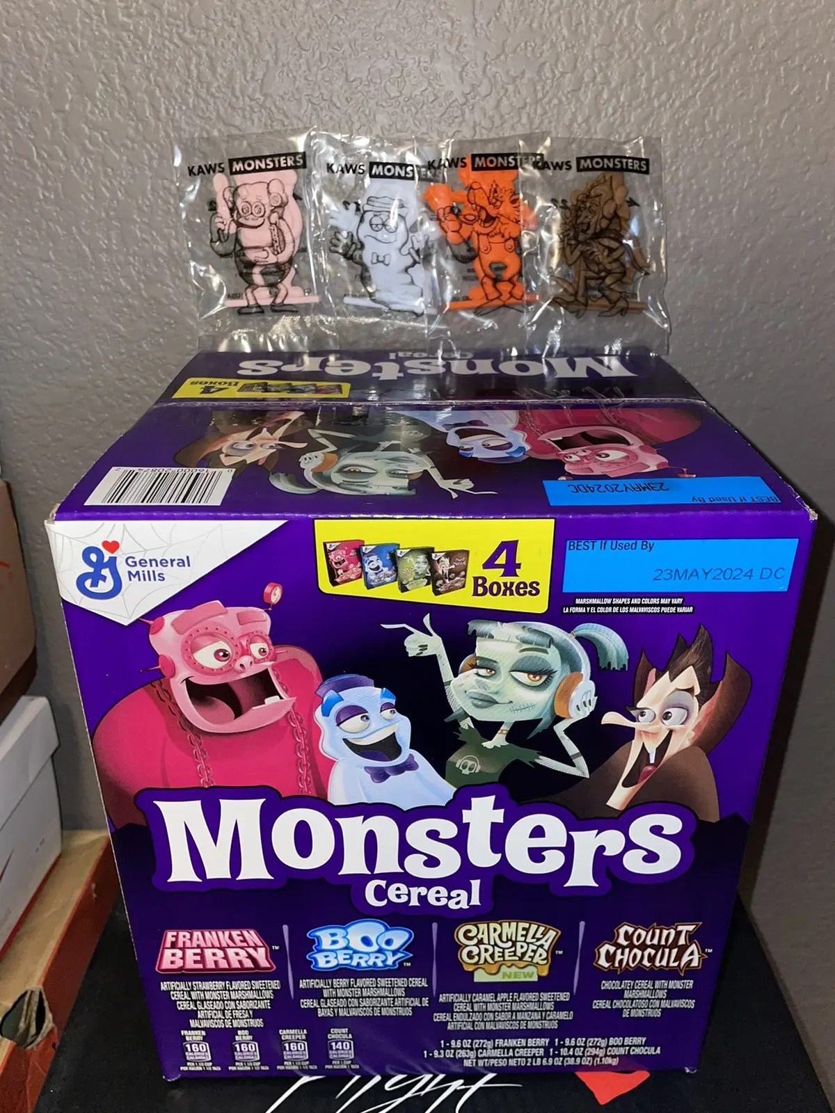 Kaws 4 KAWS MONSTERS FIGURES WITH 4 MONSTERS CEREAL BOXES Grailed