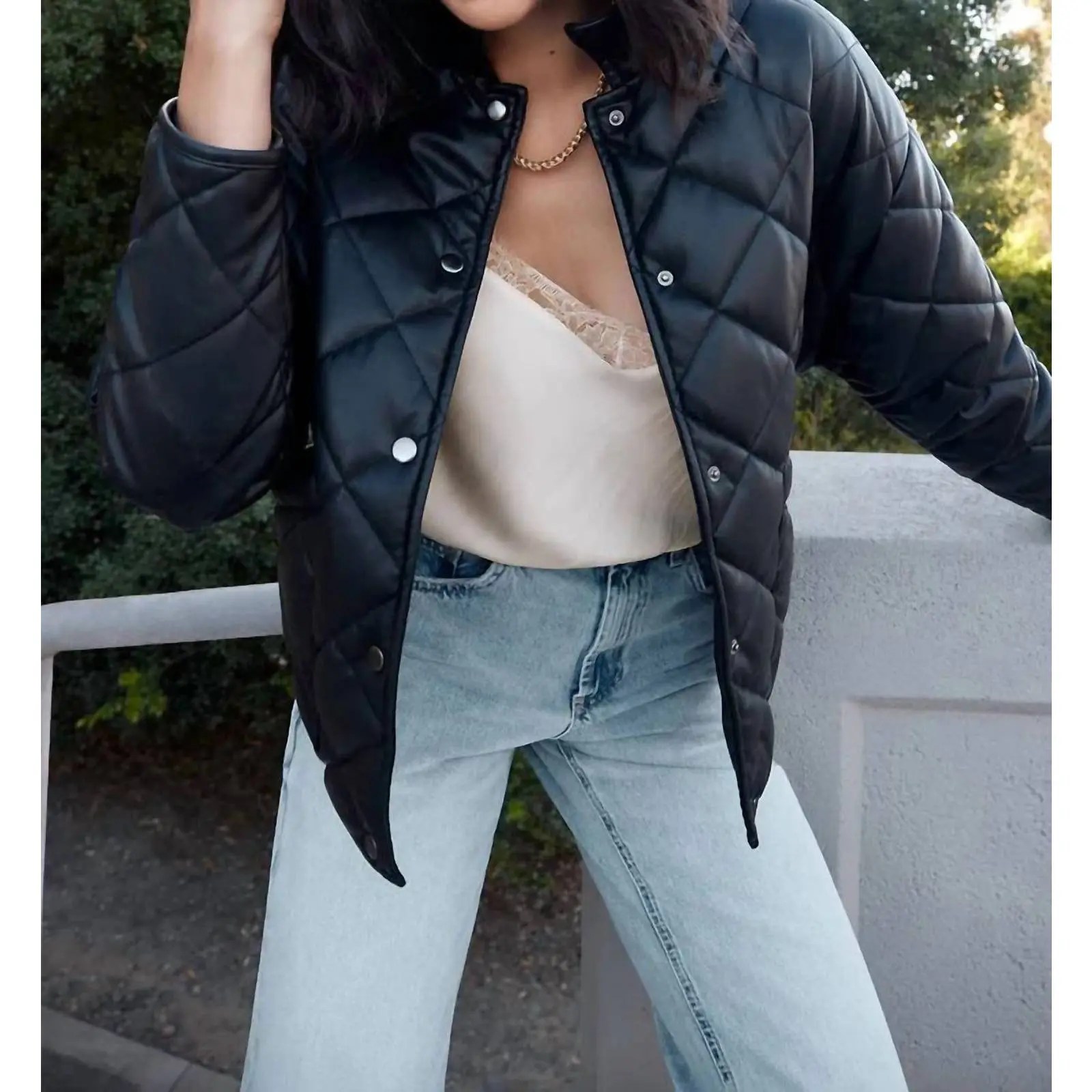 Z Supply Z SUPPLY Heritage Quilted Faux Leather Jacket In Black Grailed