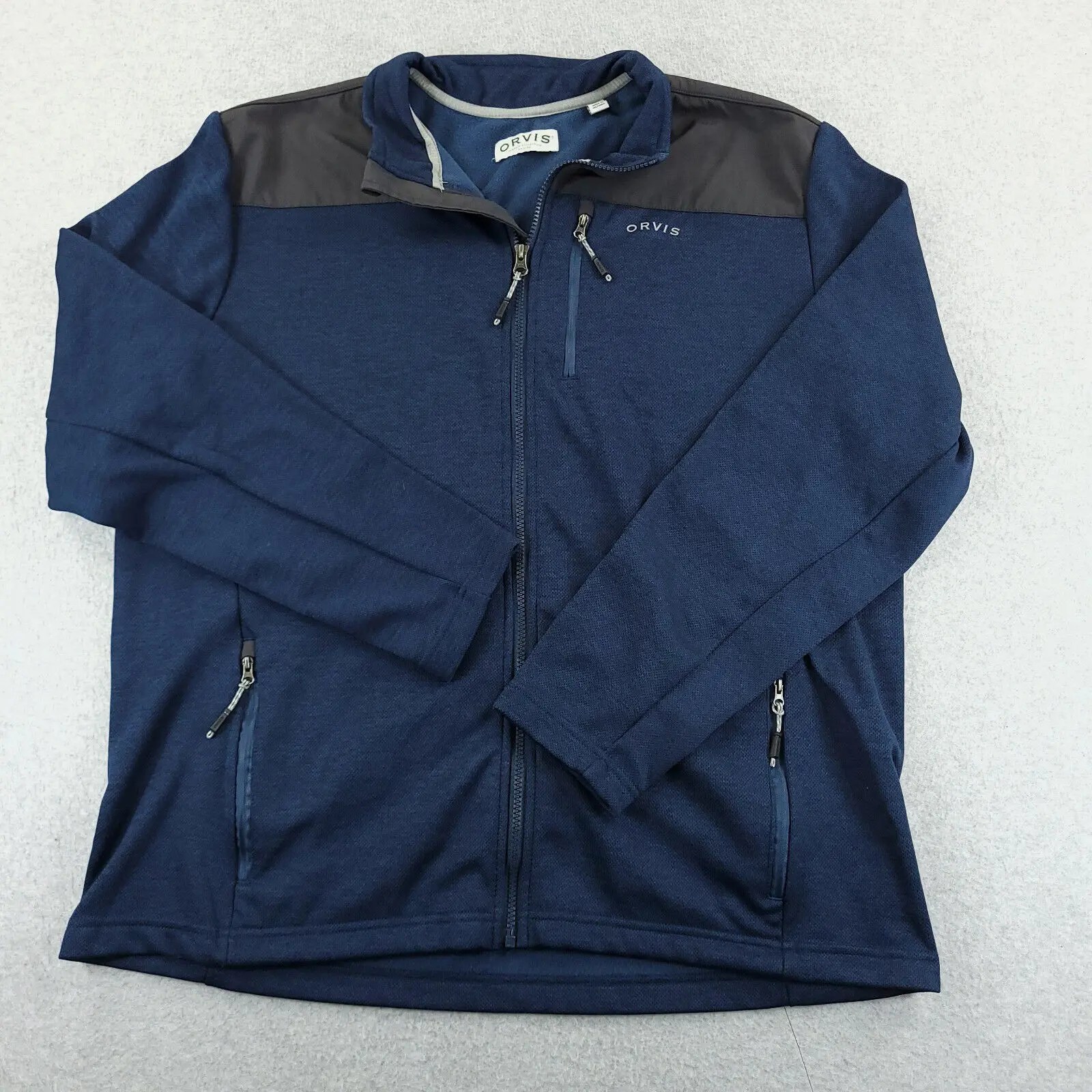 Orvis Orvis Jacket Mens Extra Large Blue Zip Front Fleece Lined Hybrid