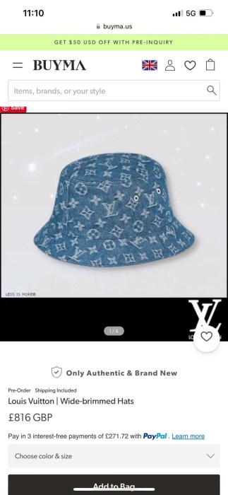 Louis Vuitton LOUIS VUITTON hat SIZES IN PHOTOS SHOWN BY TAPE MEASURE