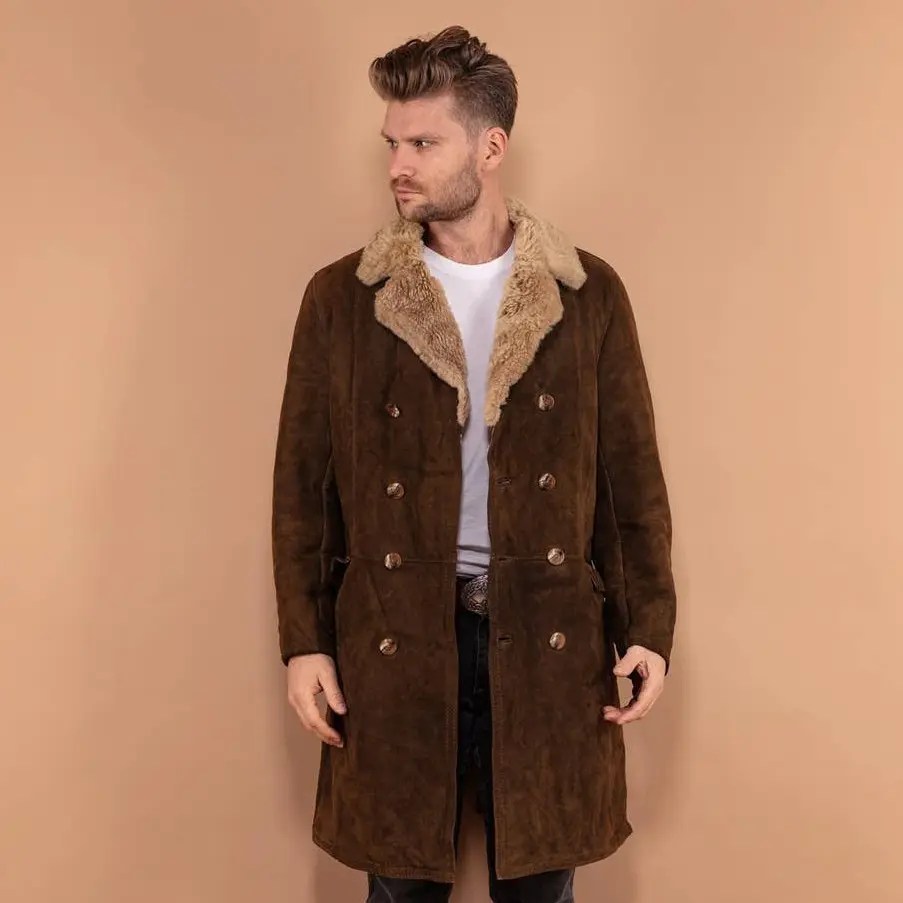 Sheepskin Coat Vintage 70's Men Sheepskin Suede Coat in Brown Grailed
