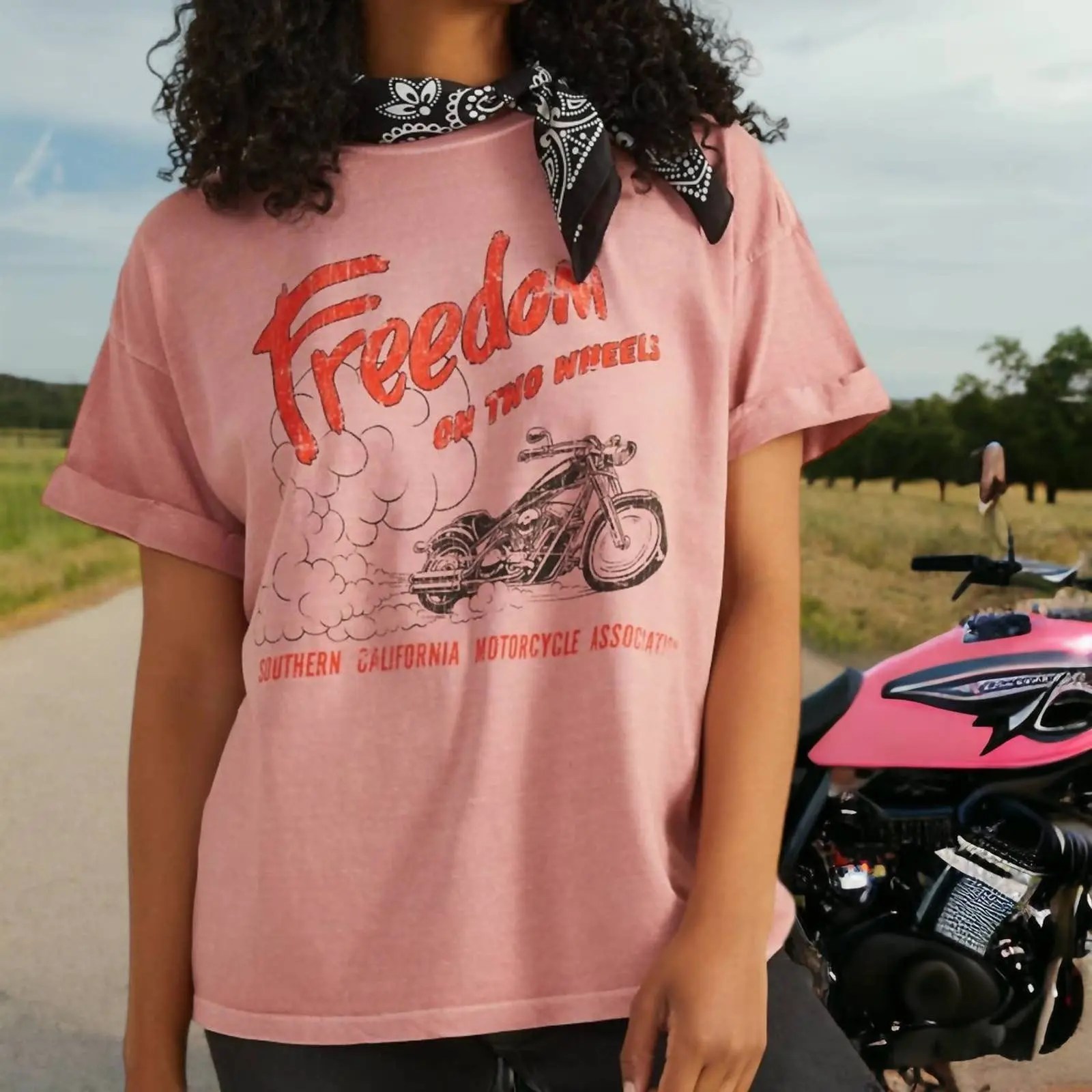 Designer GIRL DANGEROUS Freedom On Two Wheels Tee In Pink Grailed