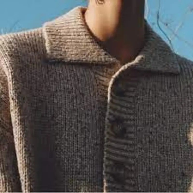 Zara Zara tan chunky knit polo collar tweed sweater size Medium Grailed