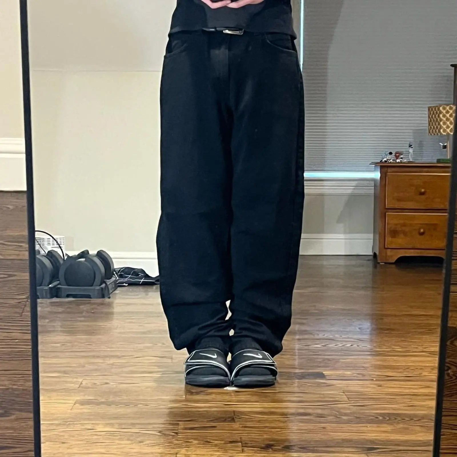 Vintage vintage 2000s baggy wide leg black wear guard jeans Grailed