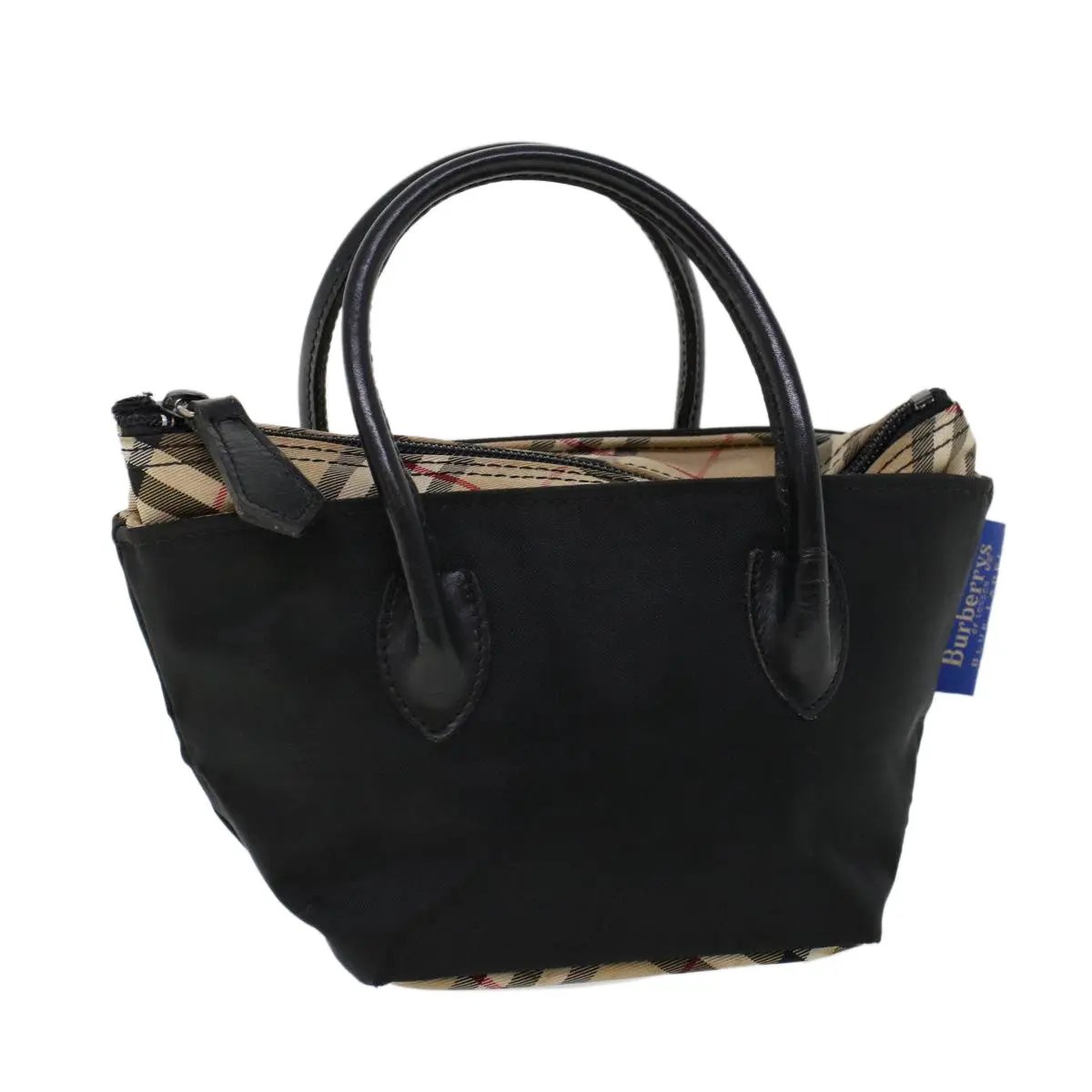 Burberry BURBERRYSs Nova Check Blue Label Mini Hand Bag Nylon Black