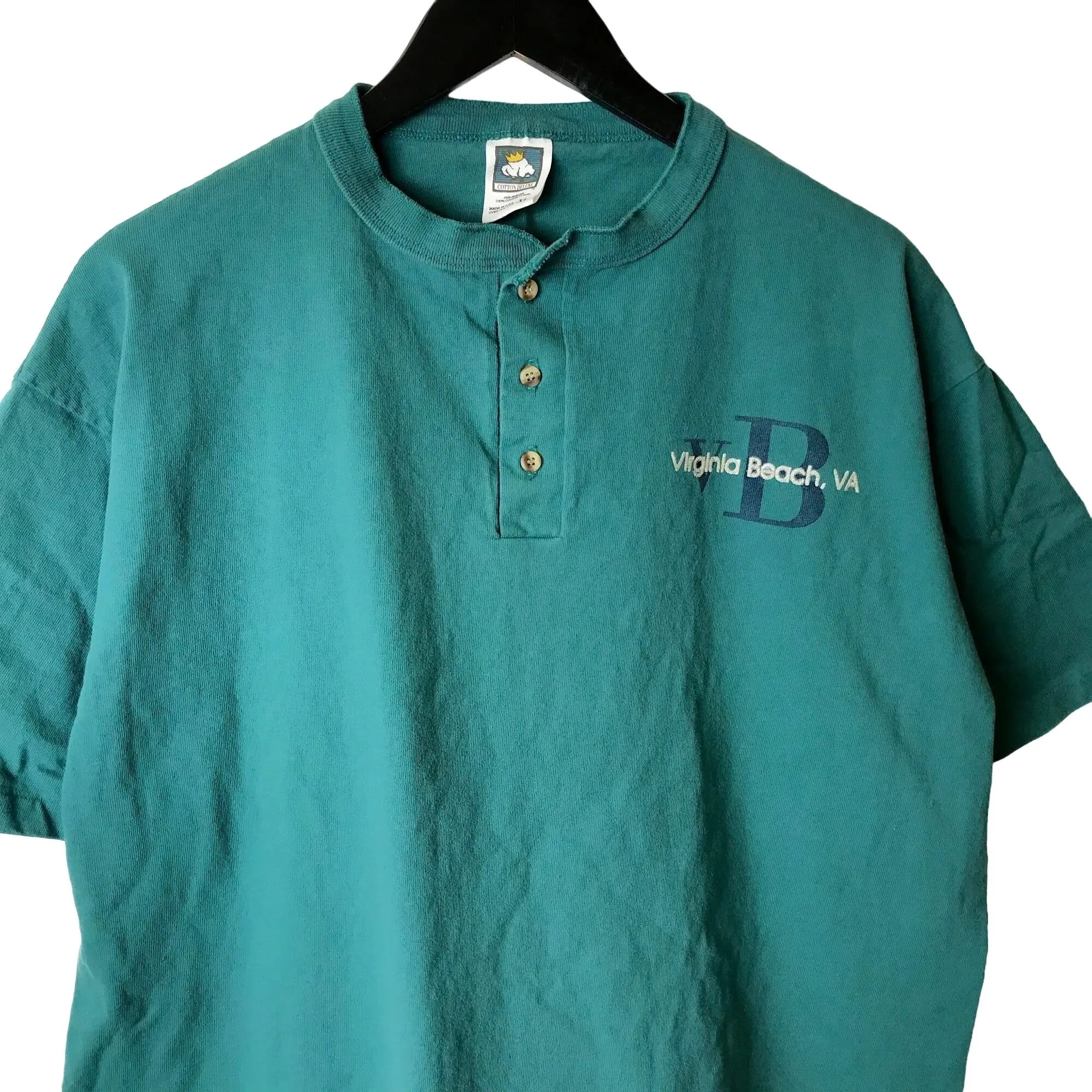 Vintage Virginia Beach Henley T Shirt Vintage 90s Single Stitch USA