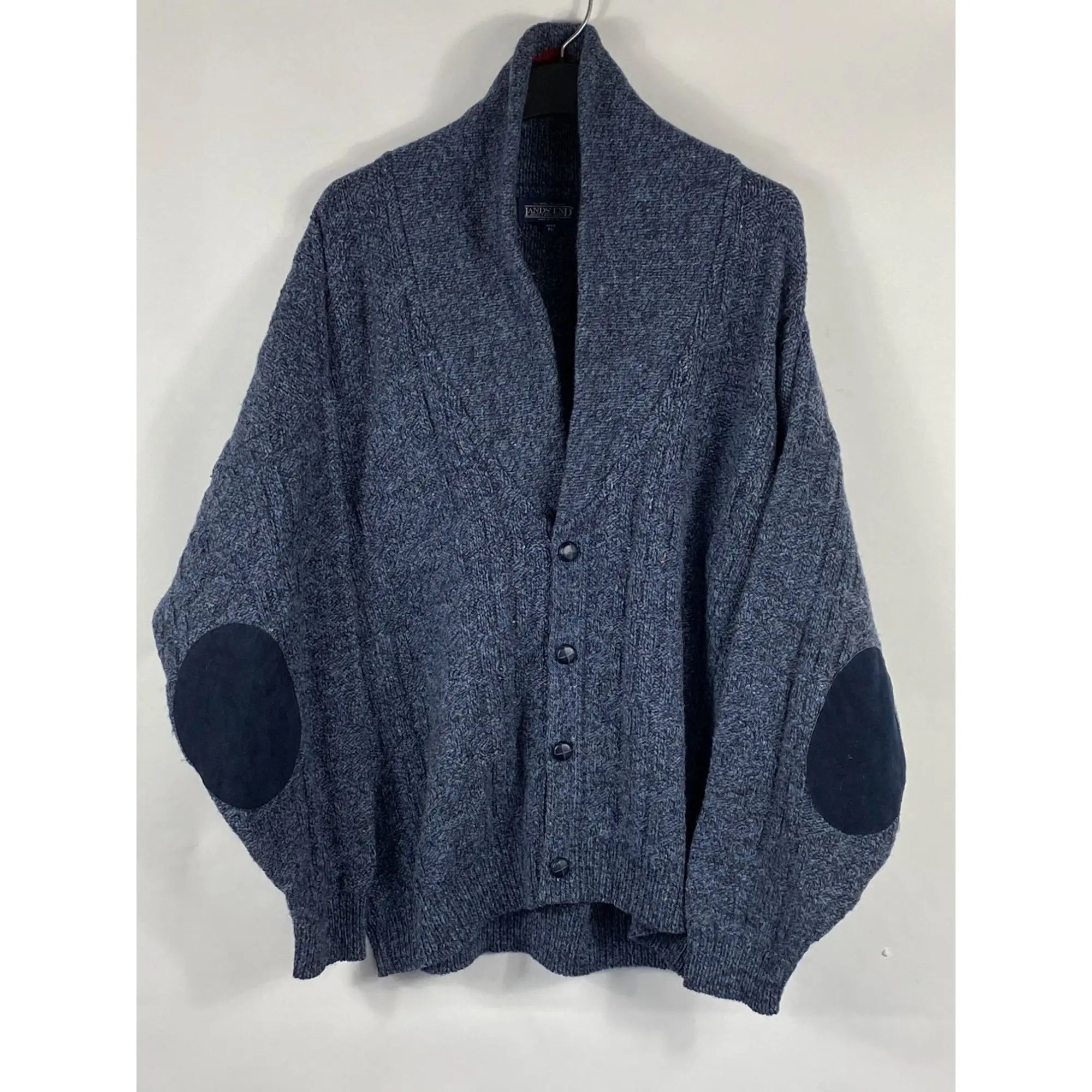 Lands End Vintage Lands' End Wool and Nylon Cardigan Sweater Navy Blue