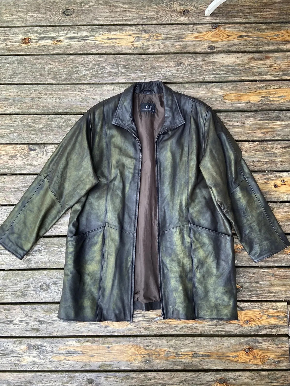 Vintage Genuine Leather Coat in oil spill green and black Grailed